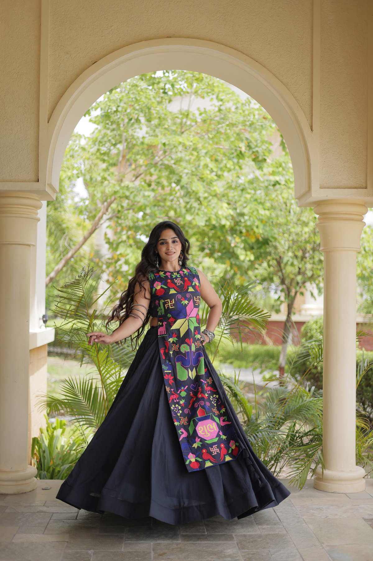 Designer Embroidered Anarkali Kurta with Front Panel & Flared Skirt