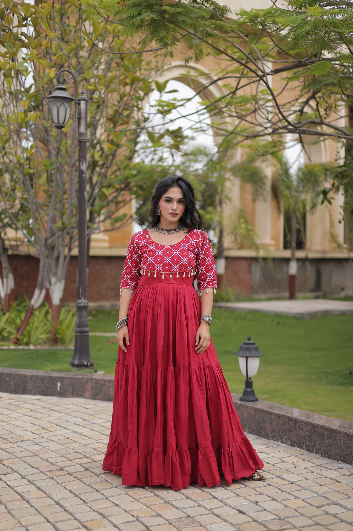 Designer Embroidered Yoke Anarkali Gown with Flared Skirt