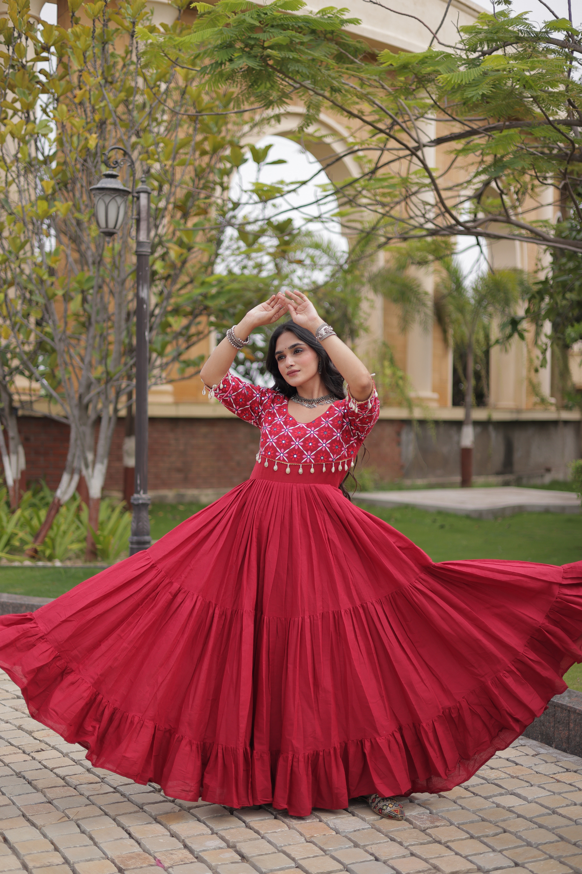 Designer Embroidered Yoke Anarkali Gown with Flared Skirt