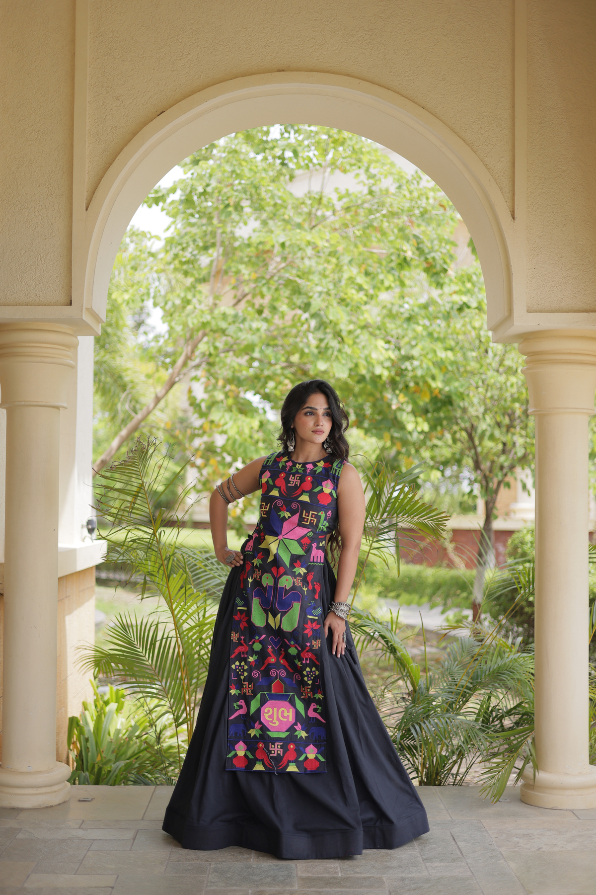 Designer Embroidered Anarkali Kurta with Front Panel & Flared Skirt