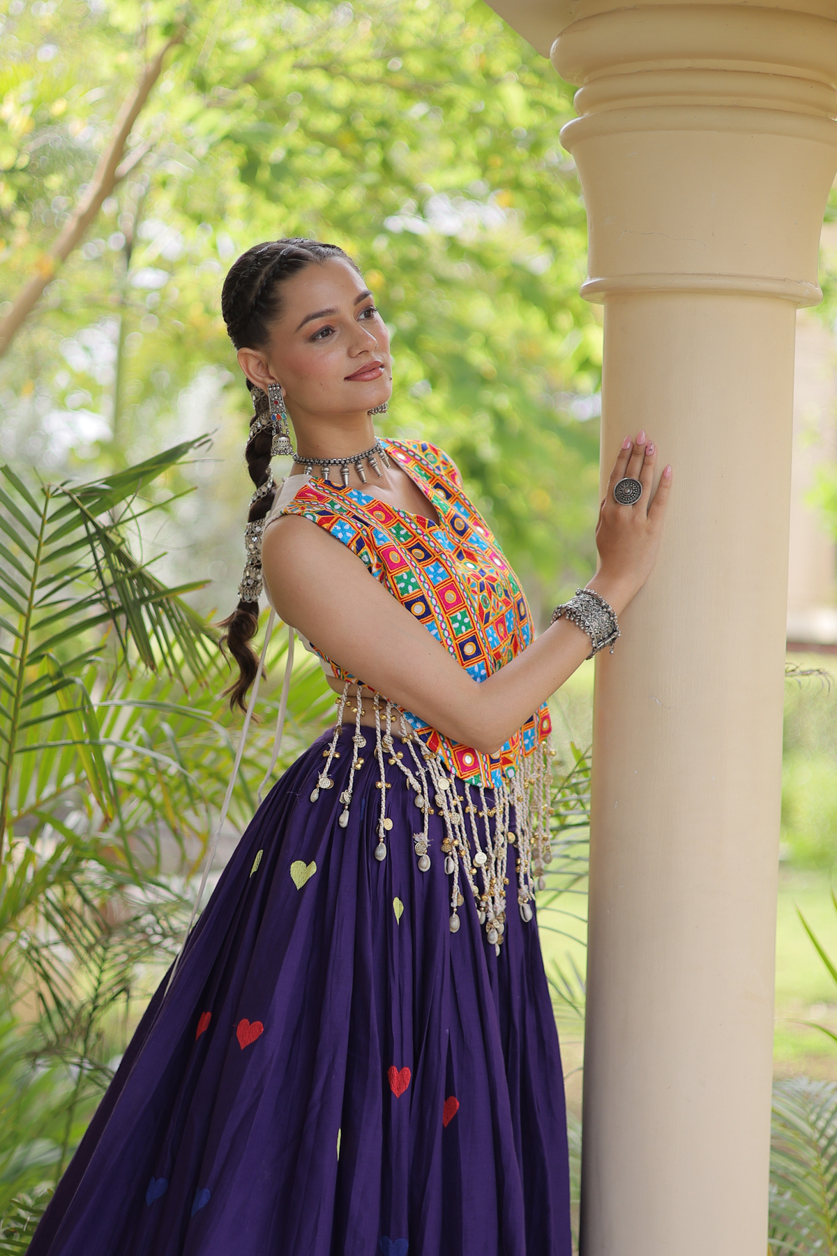 Women’s Designer Embroidered Lehenga Choli Set with Colorful Mirror Work & Flared Skirt