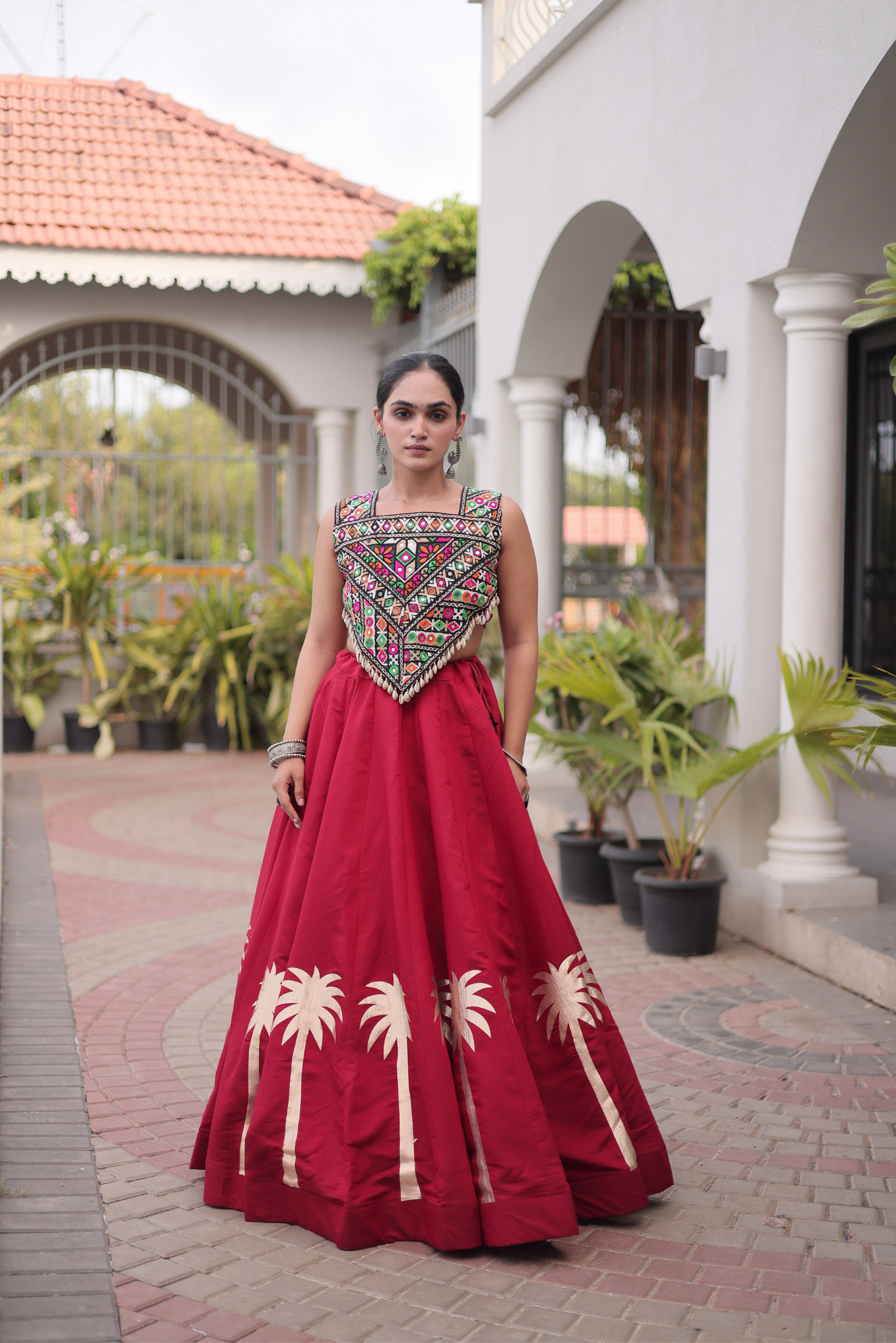Women's Black Embroidered Lehenga Set with Mirror Work Crop Top | Navratri & Festive Wear