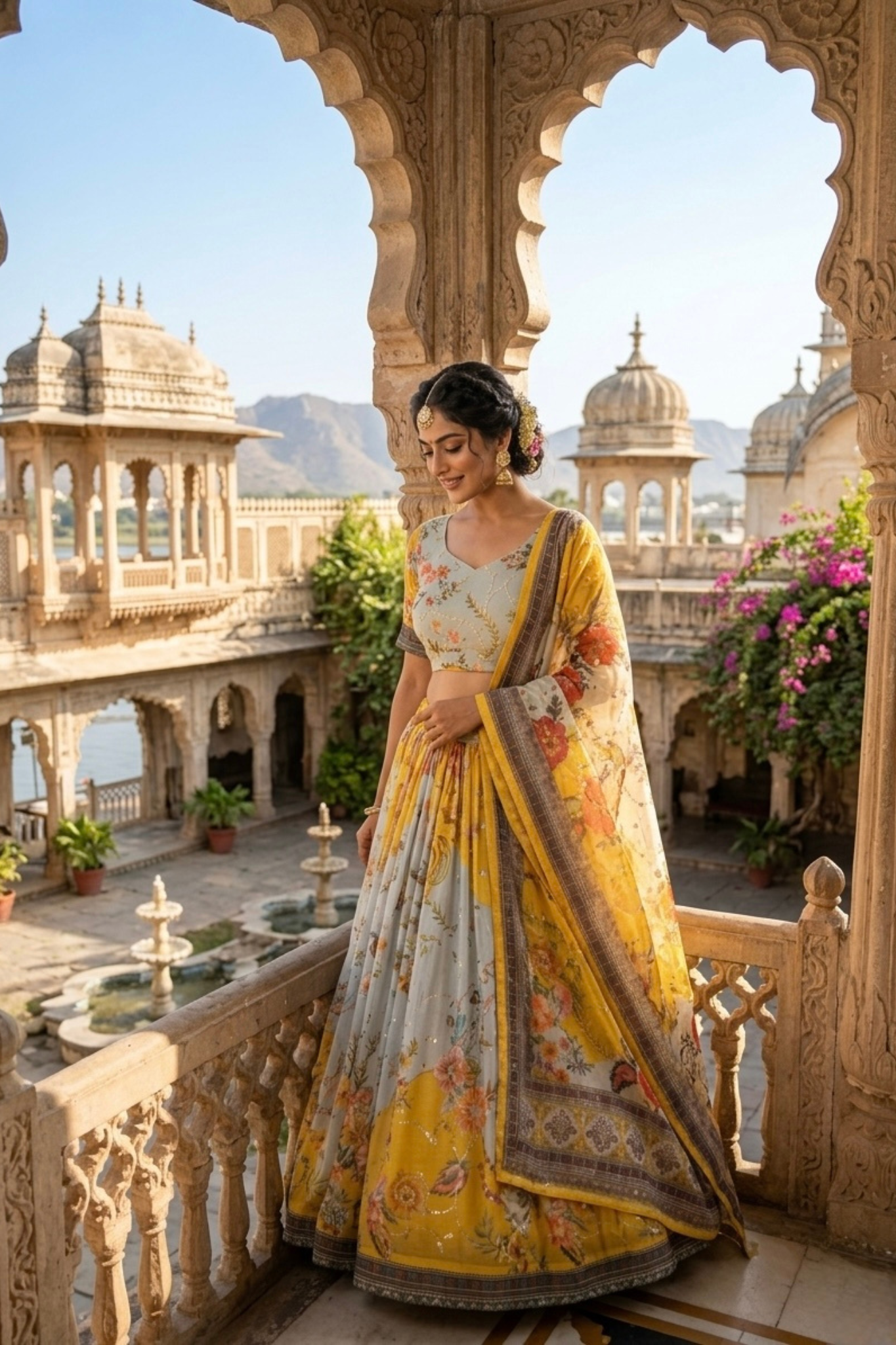 Premium Floral Printed Organza Lehenga Choli with Dupatta