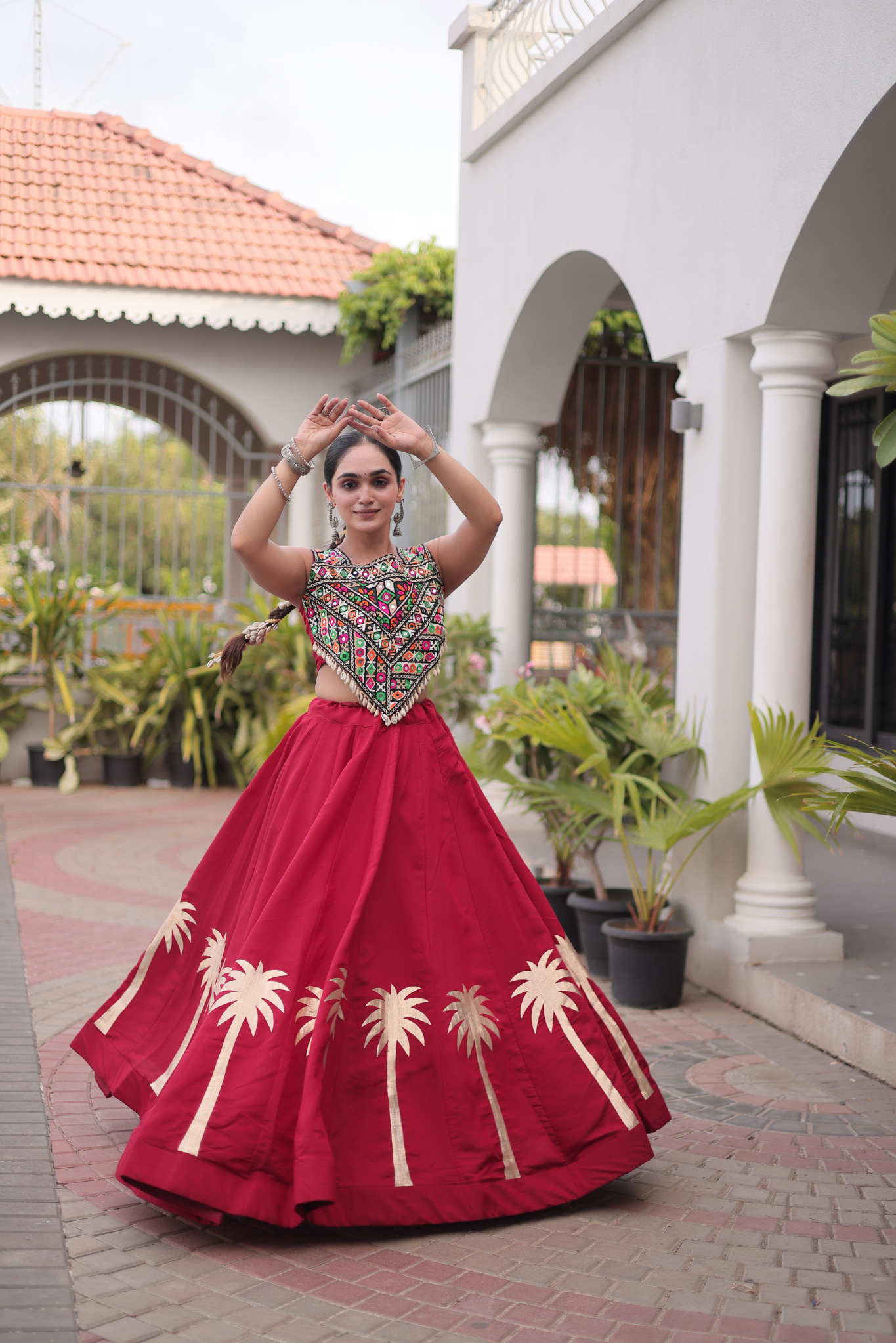Women's Black Embroidered Lehenga Set with Mirror Work Crop Top | Navratri & Festive Wear