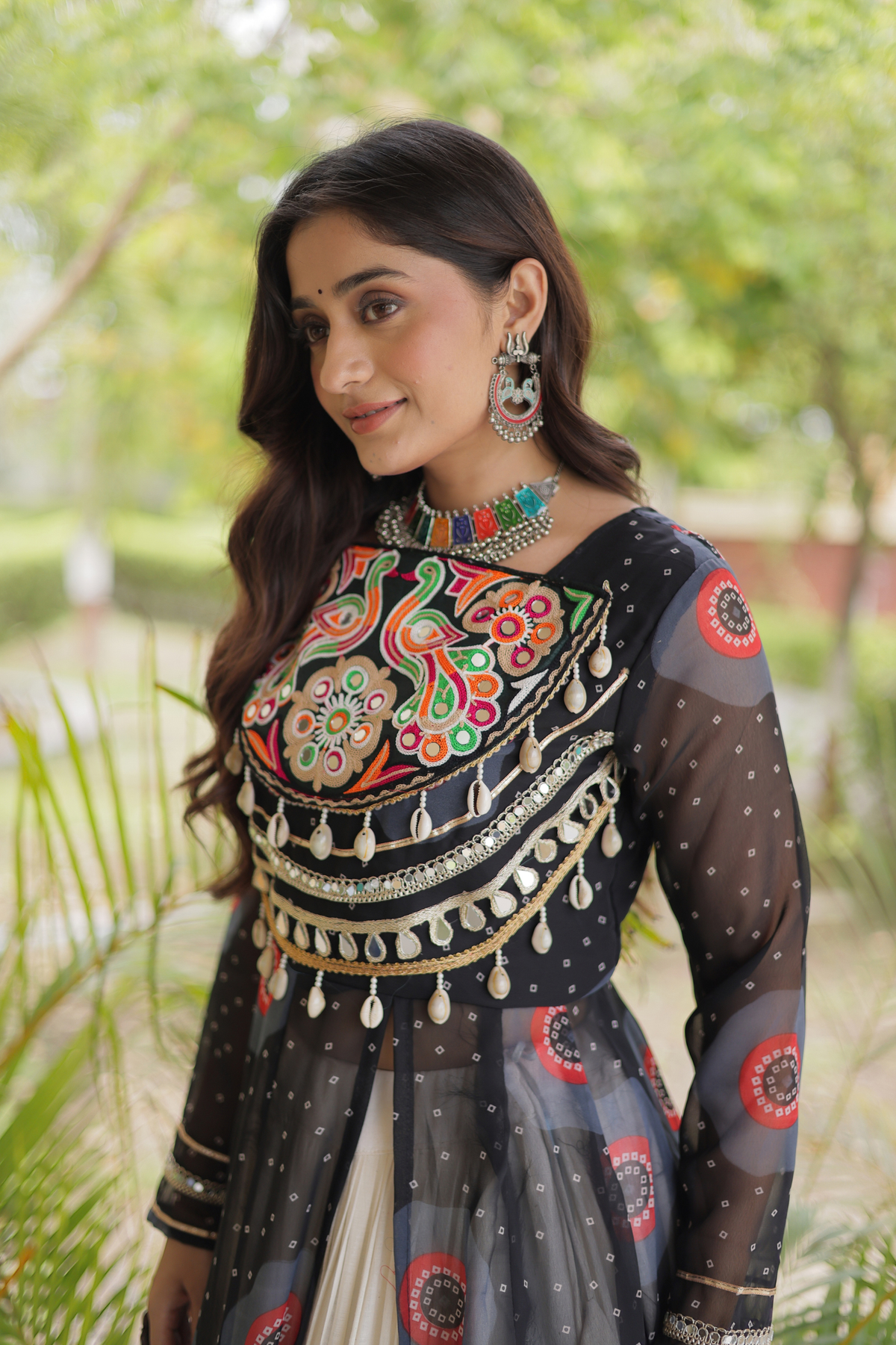 Designer Navratri Lehenga with Traditional Embellished Shrug & Flared Skirt