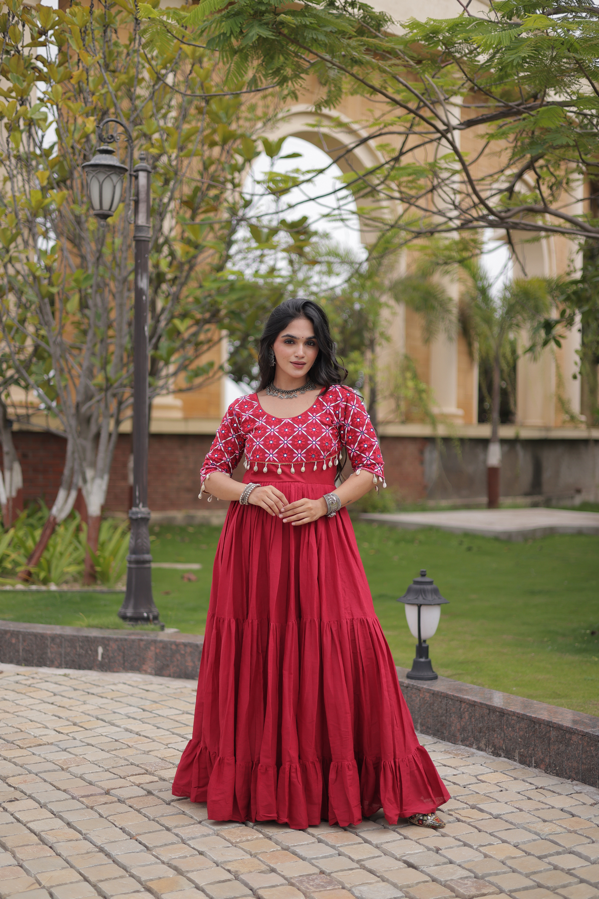 Designer Embroidered Yoke Anarkali Gown with Flared Skirt