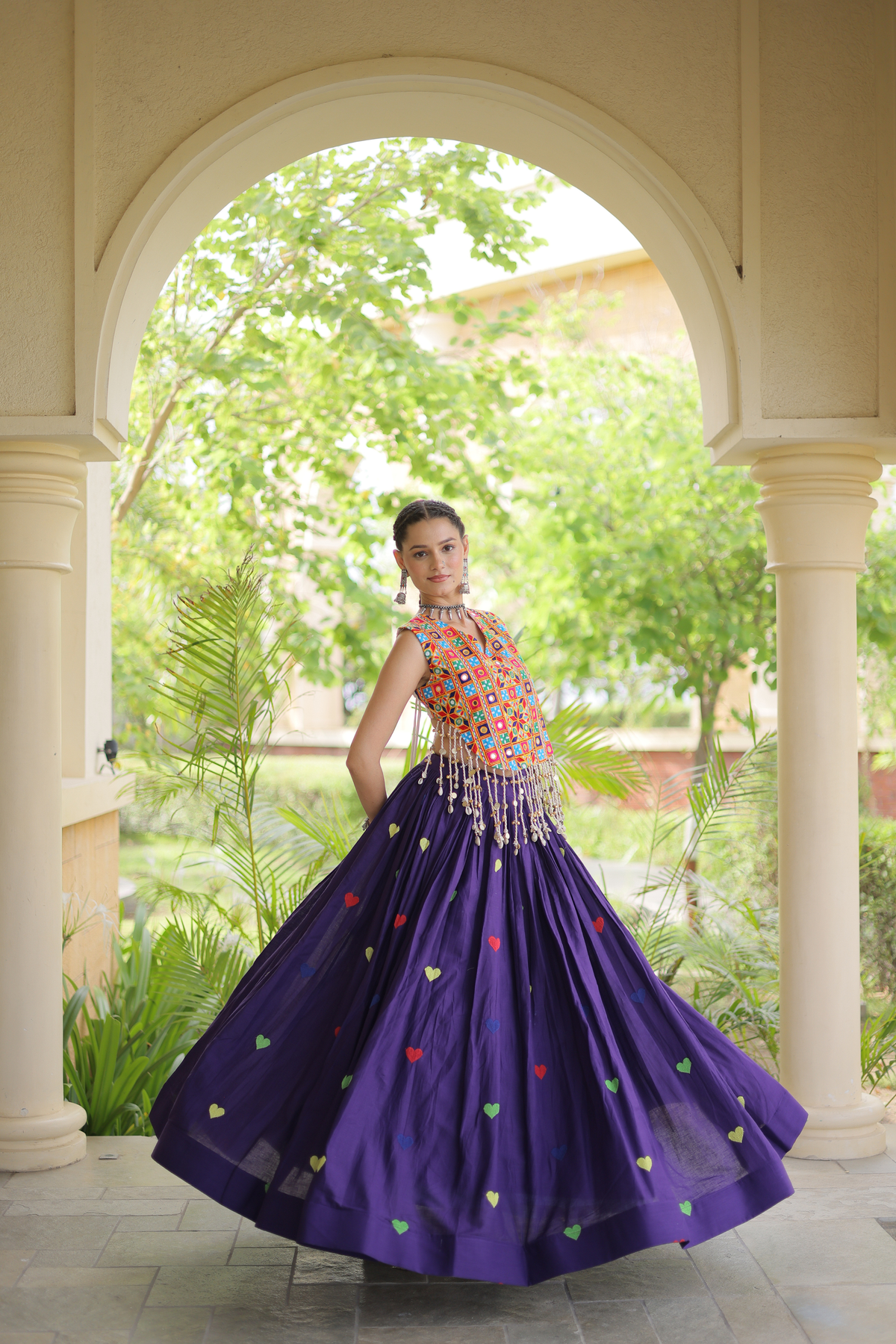 Women’s Designer Embroidered Lehenga Choli Set with Colorful Mirror Work & Flared Skirt