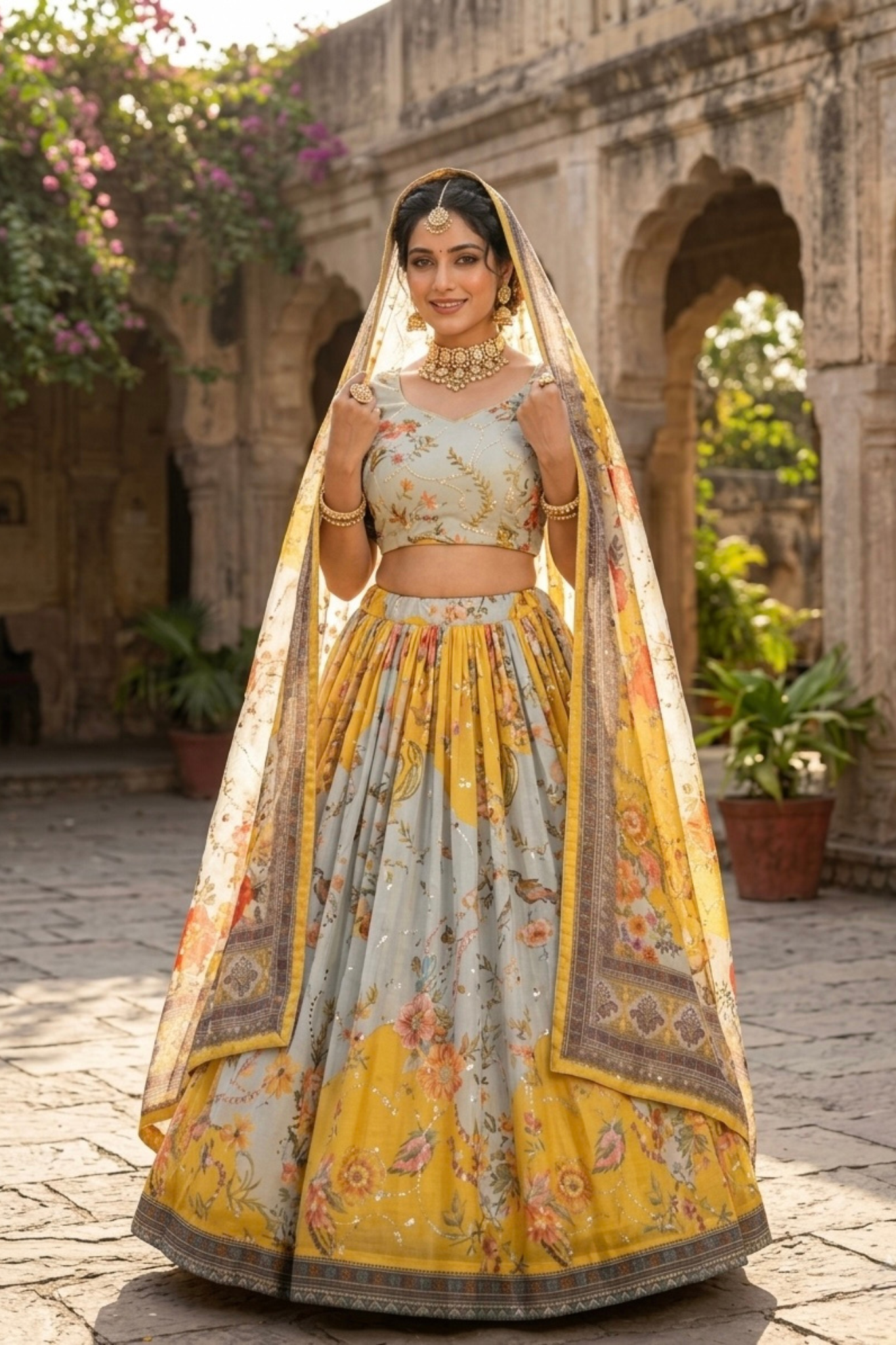 Premium Floral Printed Organza Lehenga Choli with Dupatta