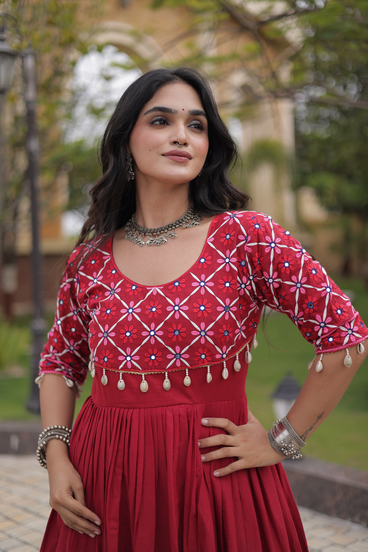 Designer Embroidered Yoke Anarkali Gown with Flared Skirt