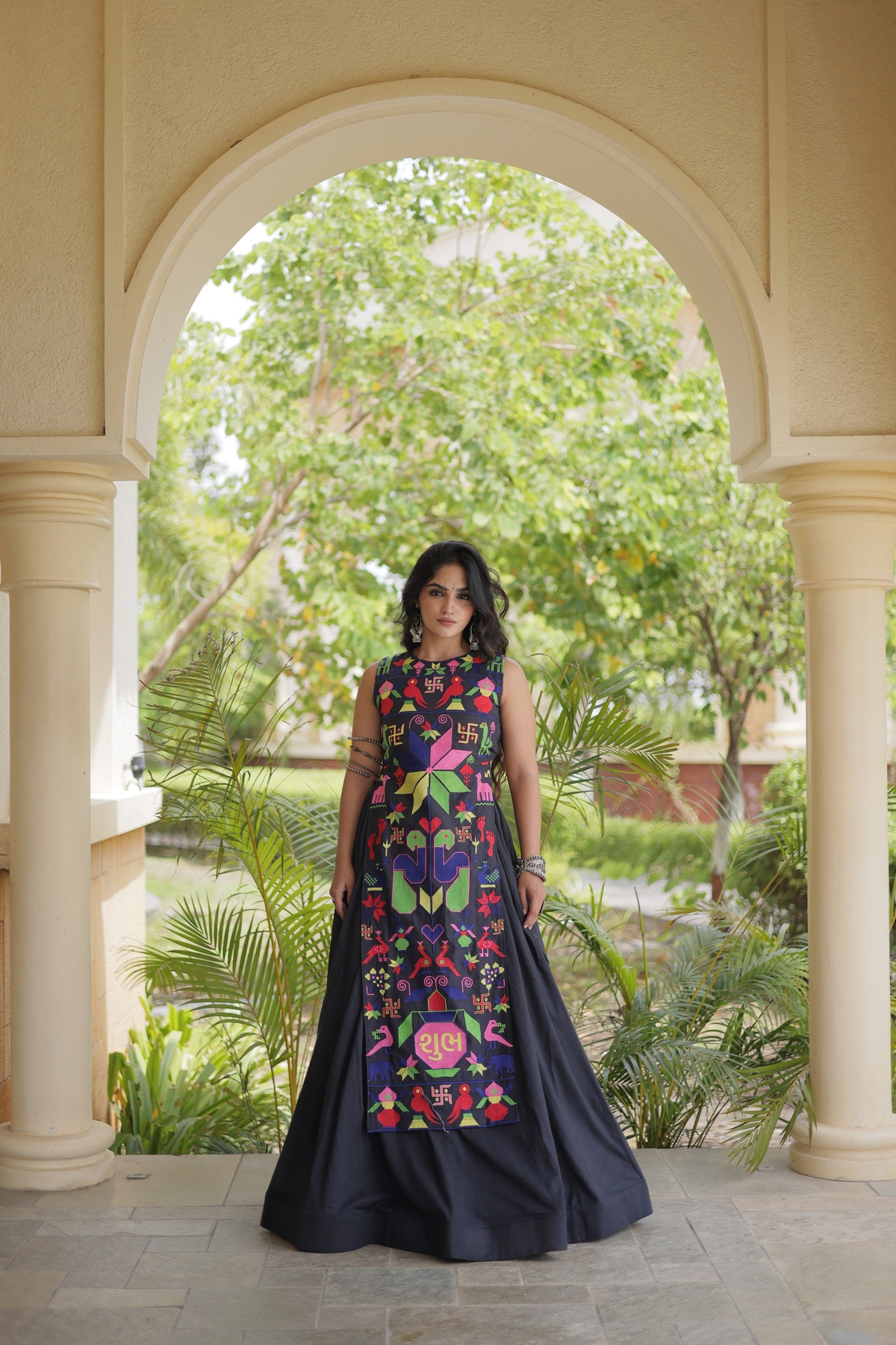 Designer Embroidered Anarkali Kurta with Front Panel & Flared Skirt