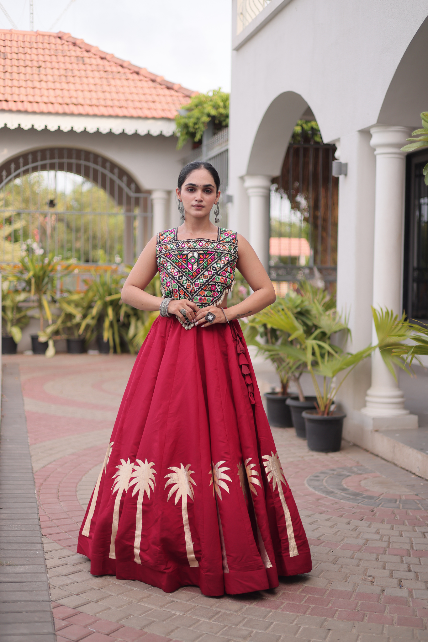 Women's Black Embroidered Lehenga Set with Mirror Work Crop Top | Navratri & Festive Wear