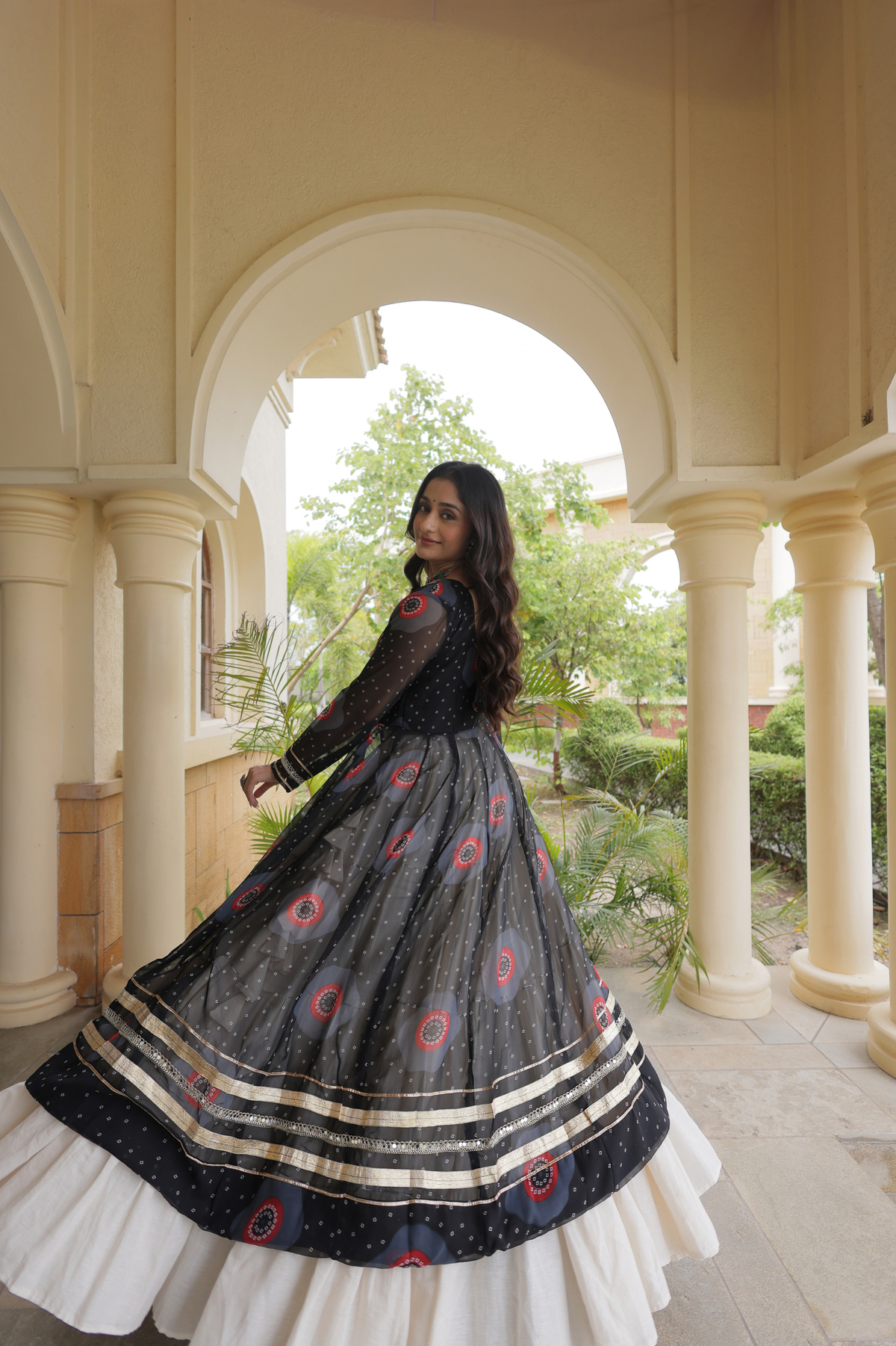 Designer Navratri Lehenga with Traditional Embellished Shrug & Flared Skirt