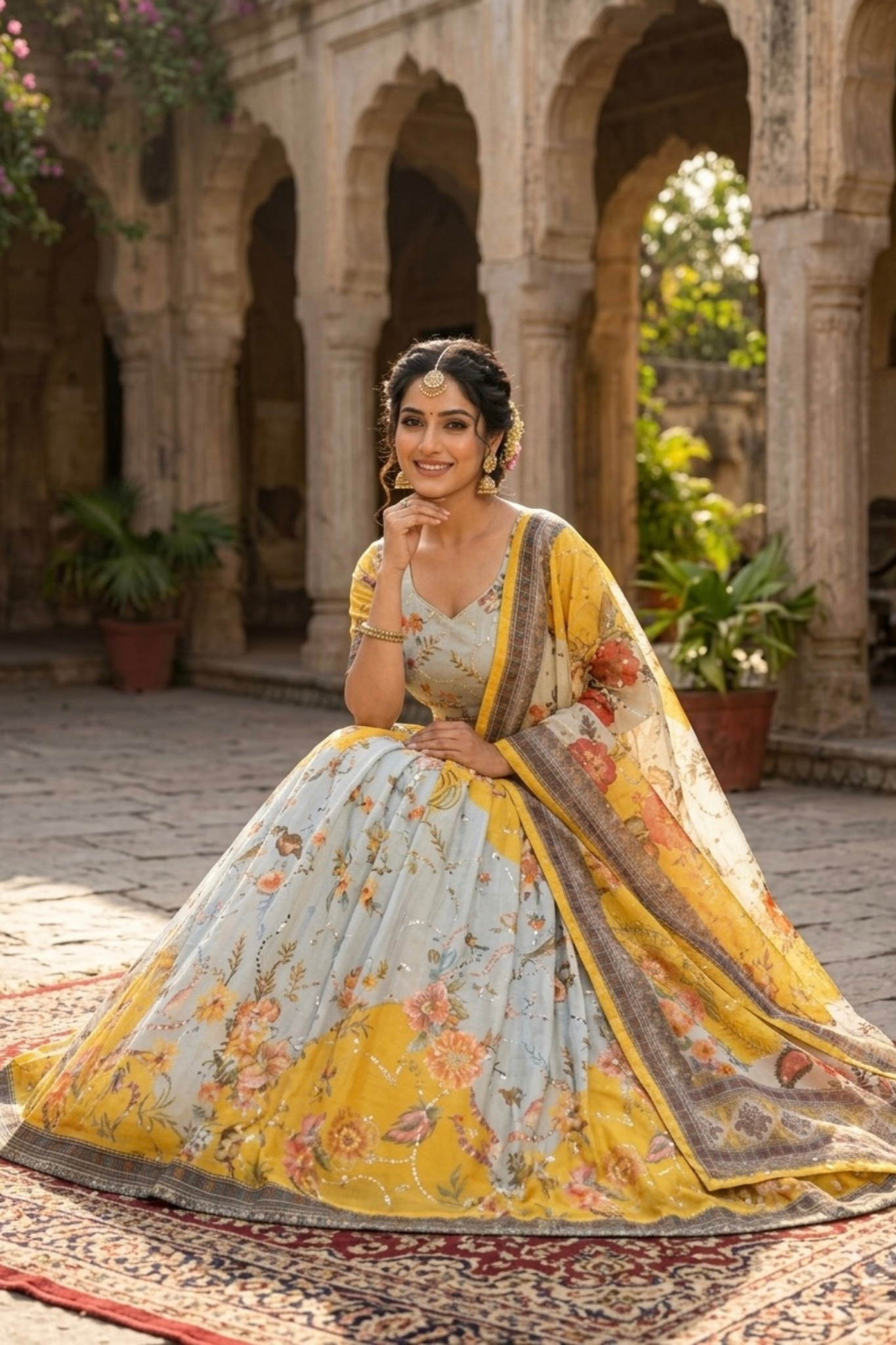 Premium Floral Printed Organza Lehenga Choli with Dupatta