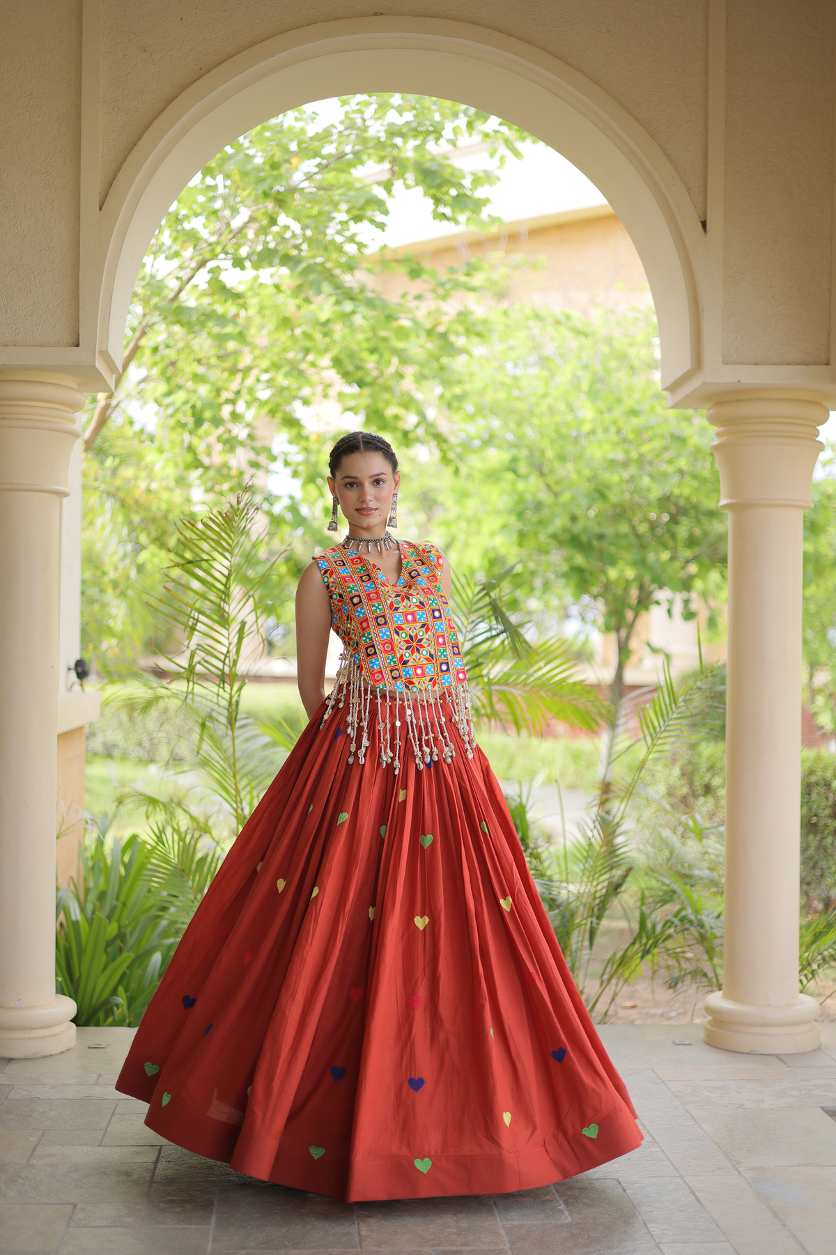 Women’s Designer Embroidered Lehenga Choli Set with Colorful Mirror Work & Flared Skirt