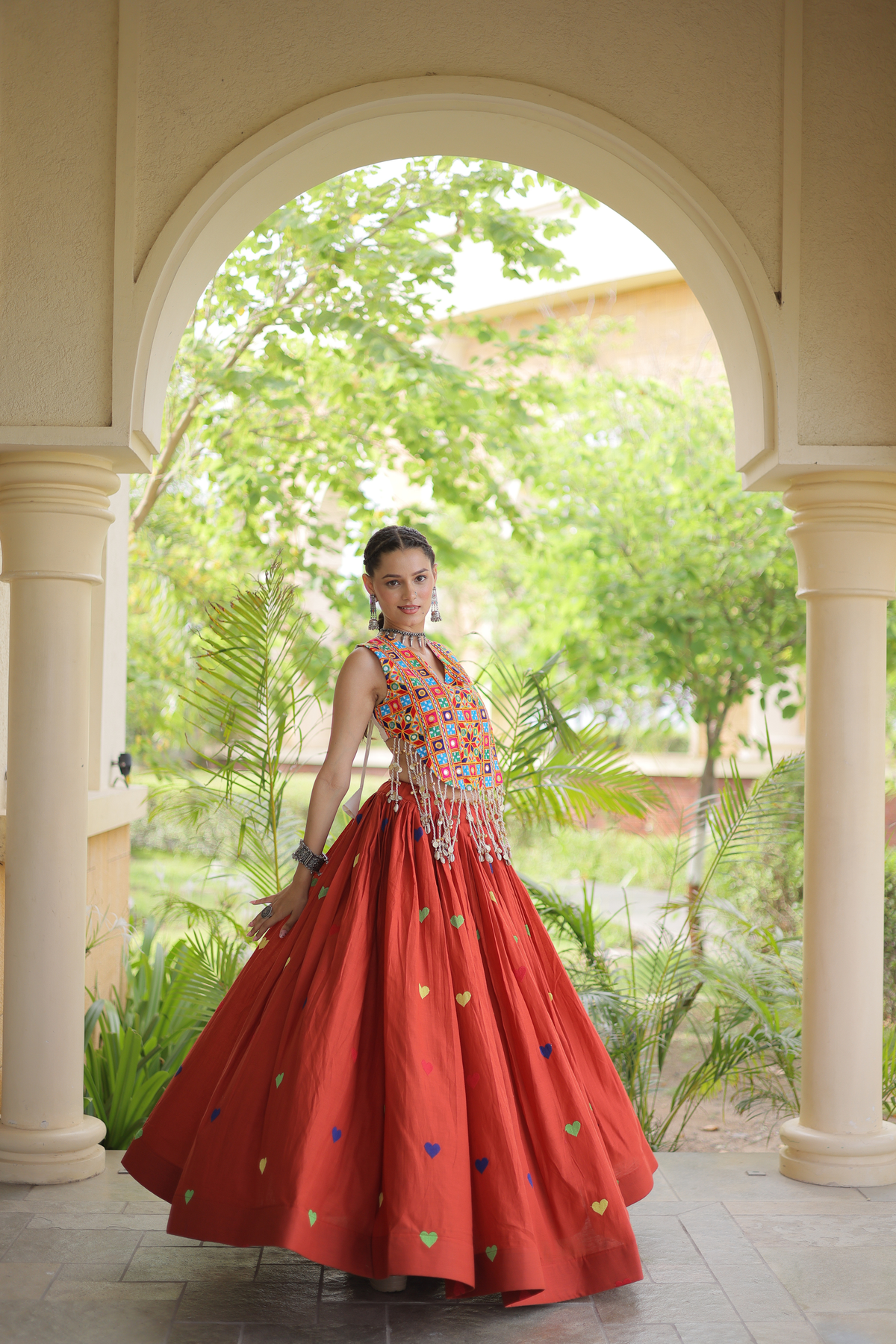 Women’s Designer Embroidered Lehenga Choli Set with Colorful Mirror Work & Flared Skirt