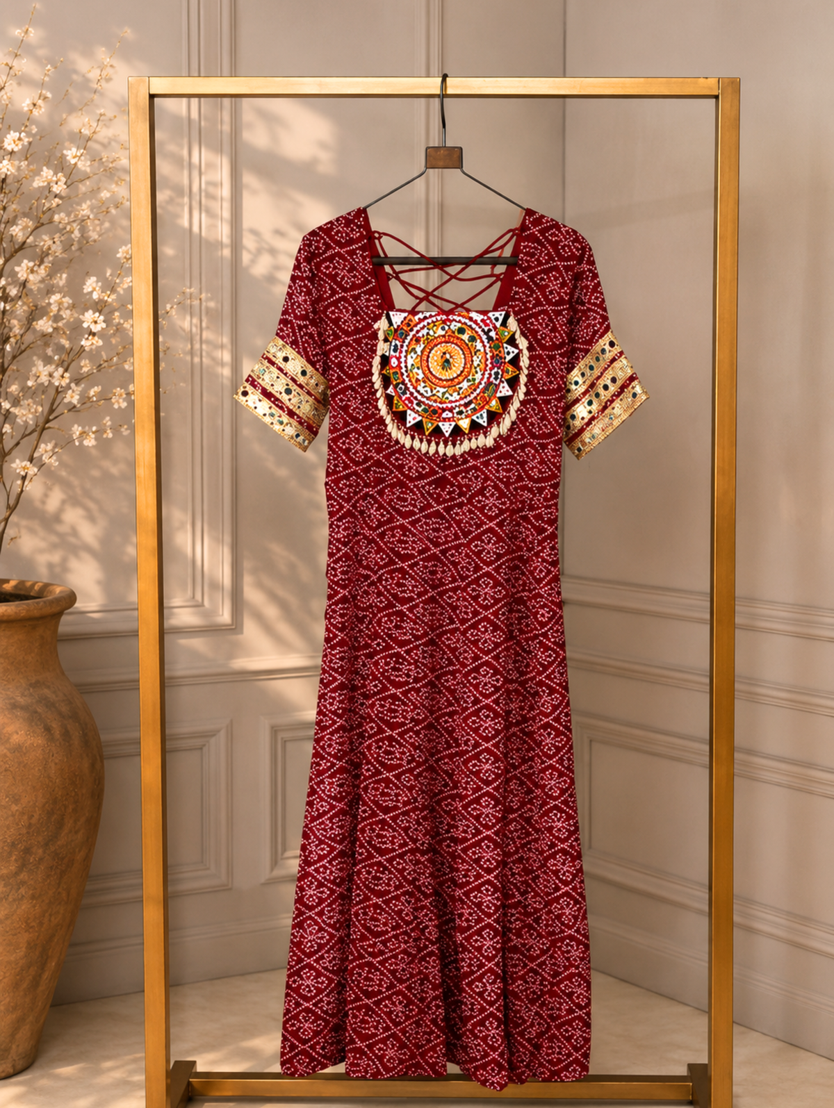Women’s Designer Navratri Ethnic Kurti with Mirror Work & Embroidered Sleeves #NavratriOutfit #NavratriCollection