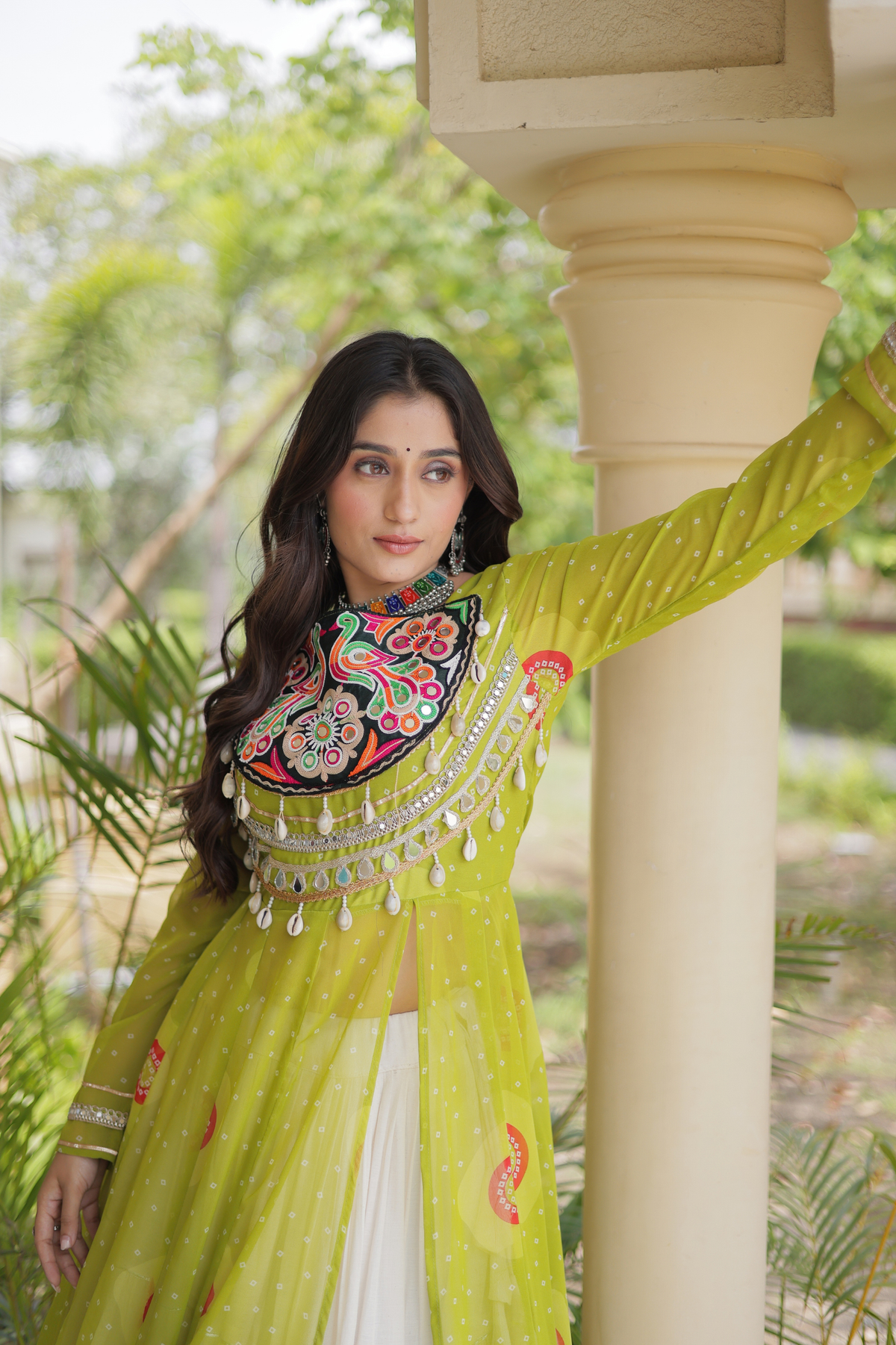 Designer Navratri Lehenga with Traditional Embellished Shrug & Flared Skirt