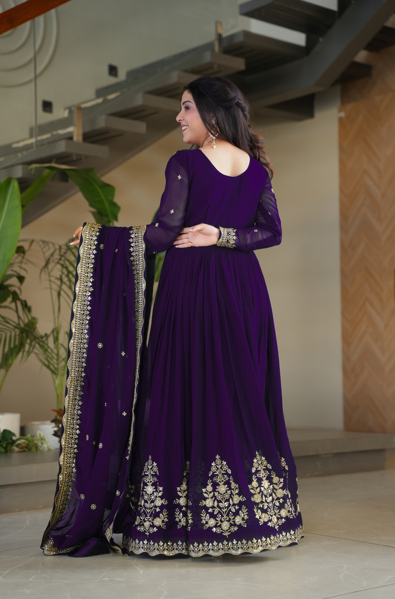 Women Embroidered Anarkali Gown with Dupatta
