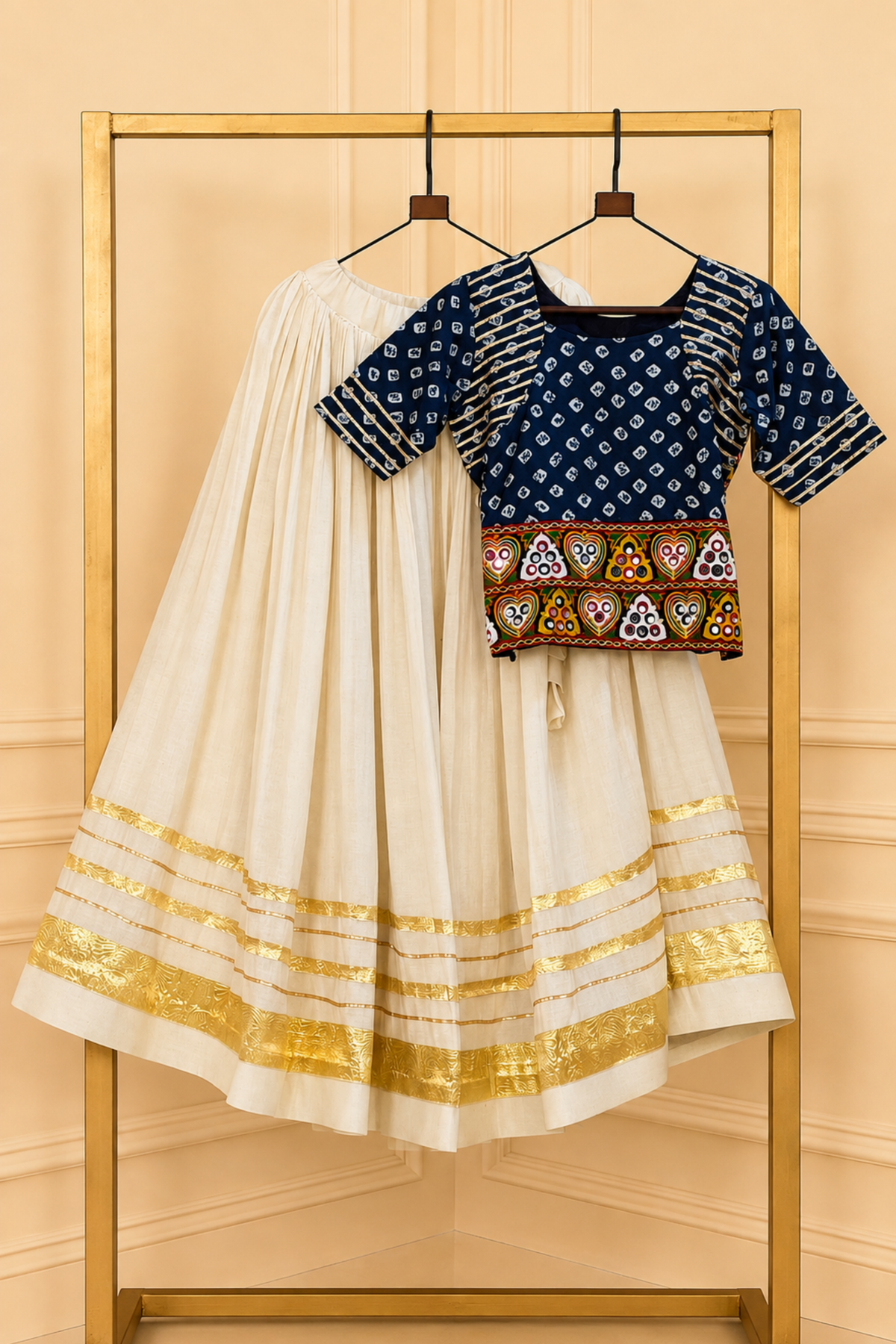 Women’s Traditional Ethnic Skirt Top Set with Kutchi Embroidery & Bandhani Print | Festive Wear