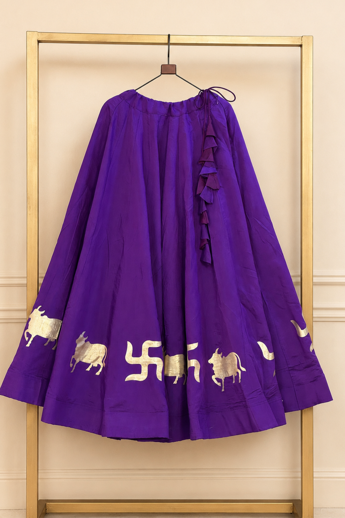 Designer Ethnic Skirt with Foil Print & Ruffle Detail