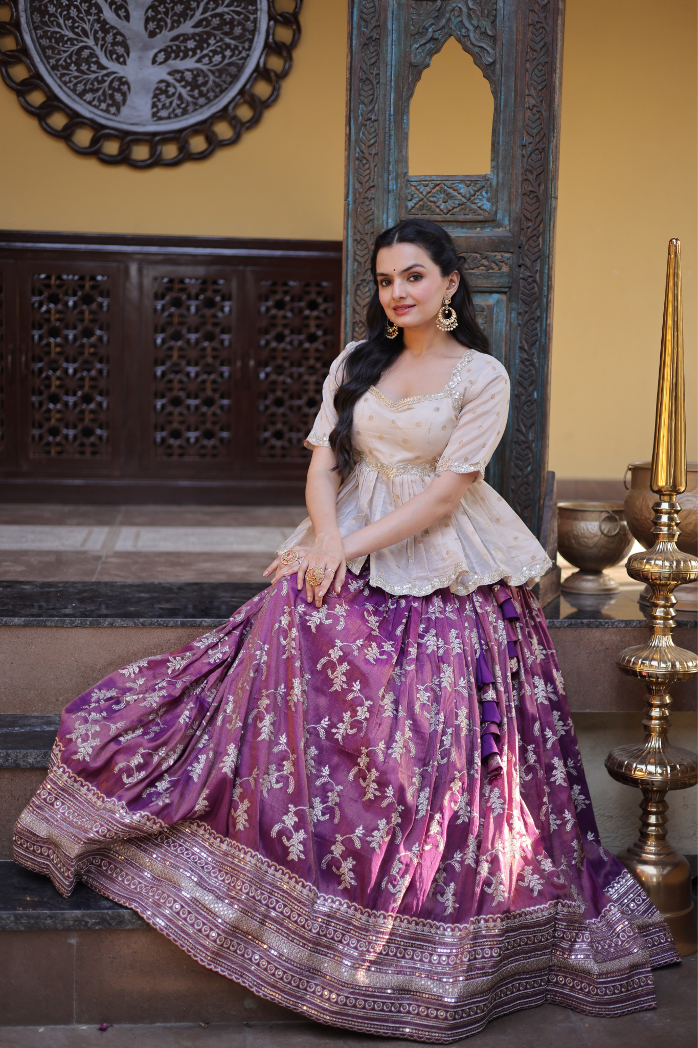Women's Premium Peplum Top & Embroidered Lehenga Set