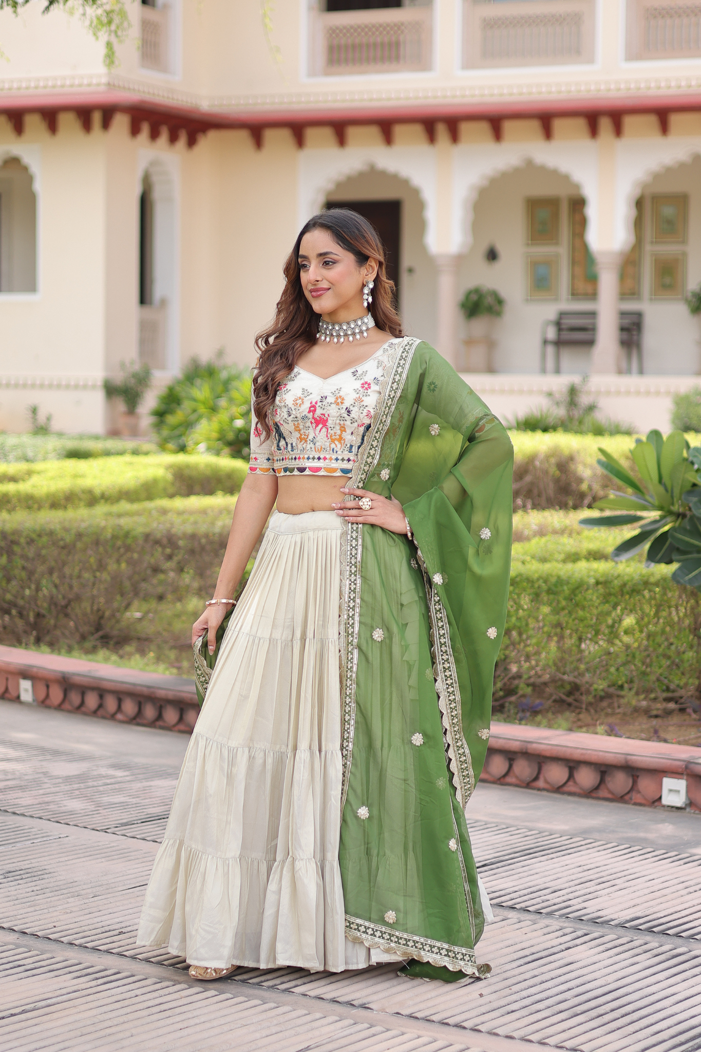 Women's Ivory Embroidered Lehenga Choli with Dupatta Lehenga Set