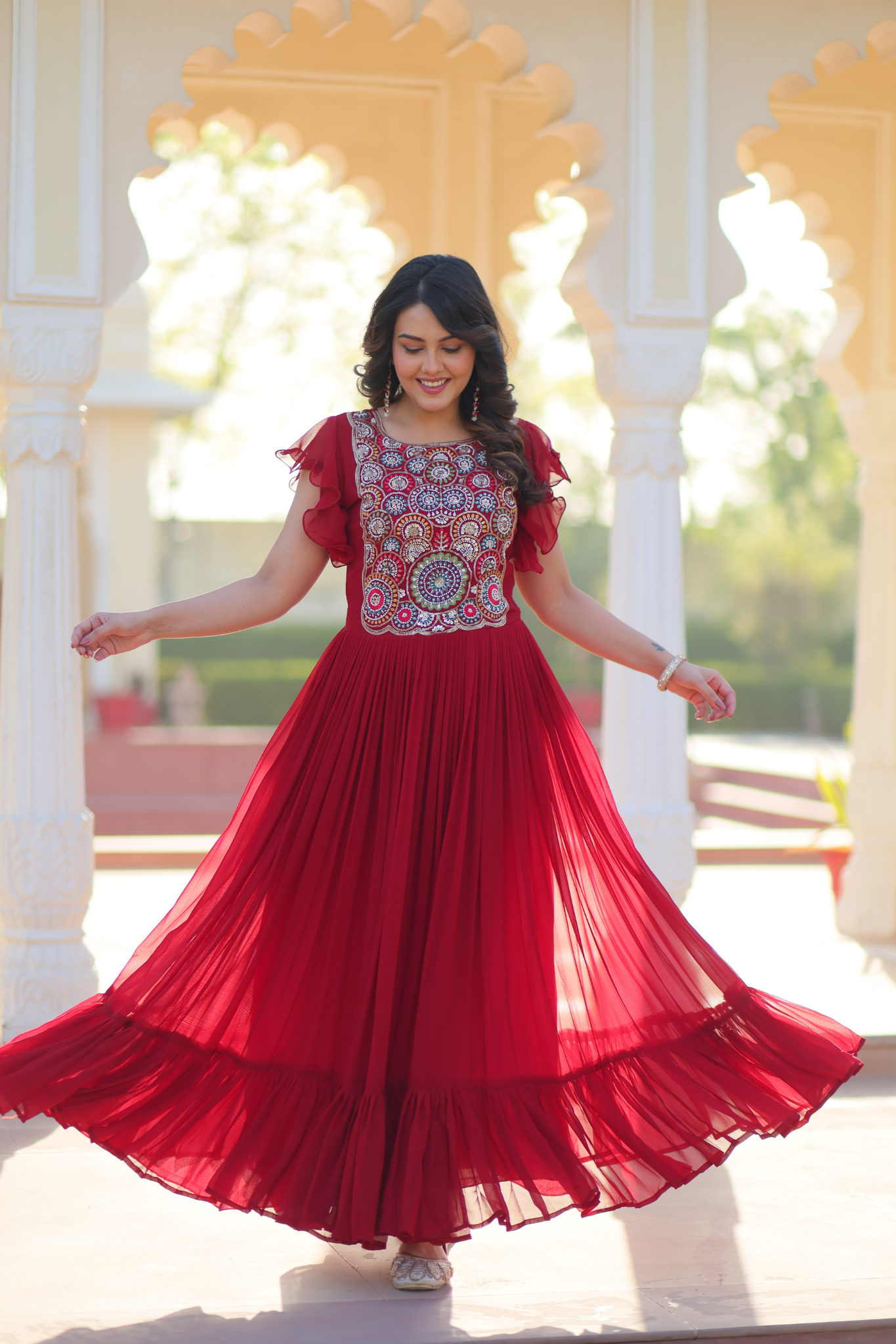 Women's Maroon Embroidered Anarkali Gown