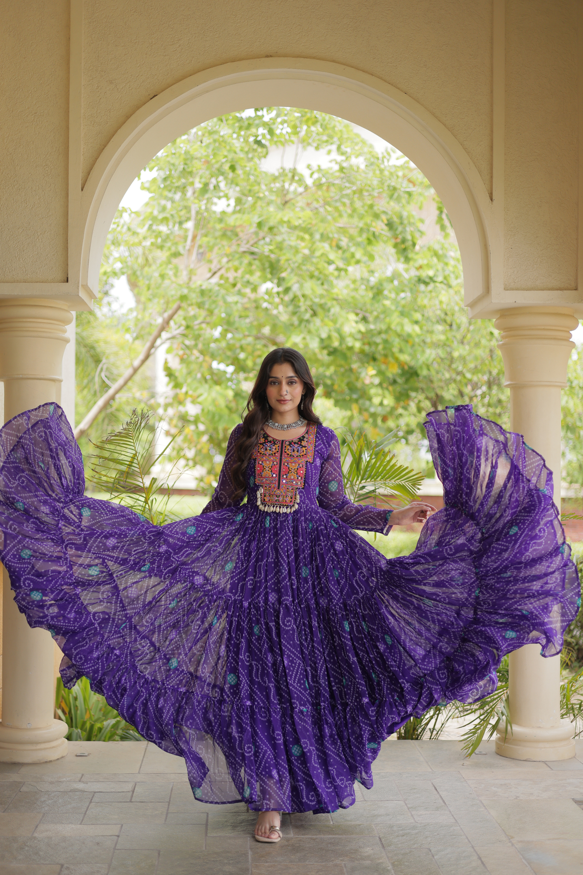 Designer Printed Anarkali Kurti with Embroidered Yoke & Flared Skirt