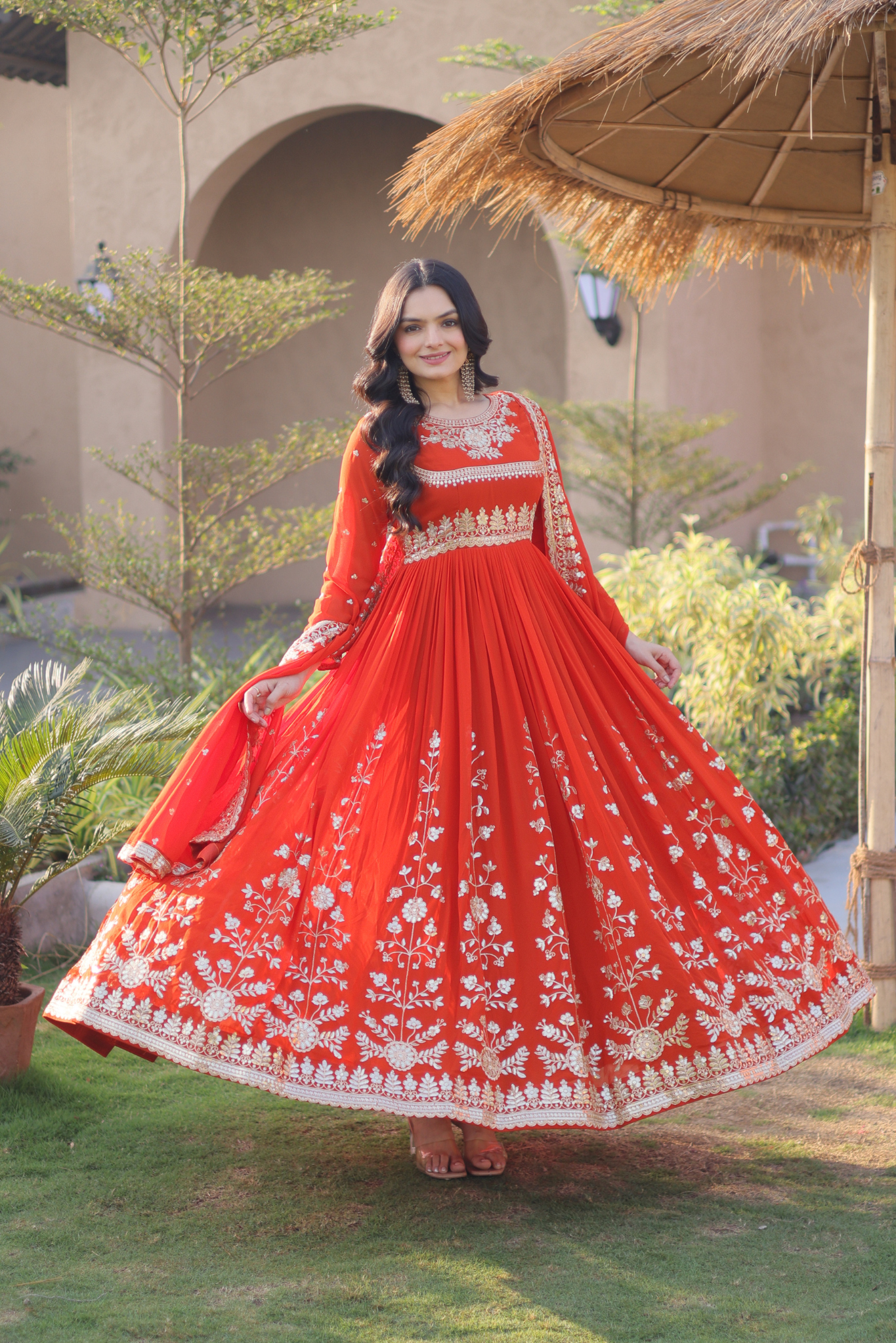 Women's Embroidered Anarkali Gown Set with Dupatta