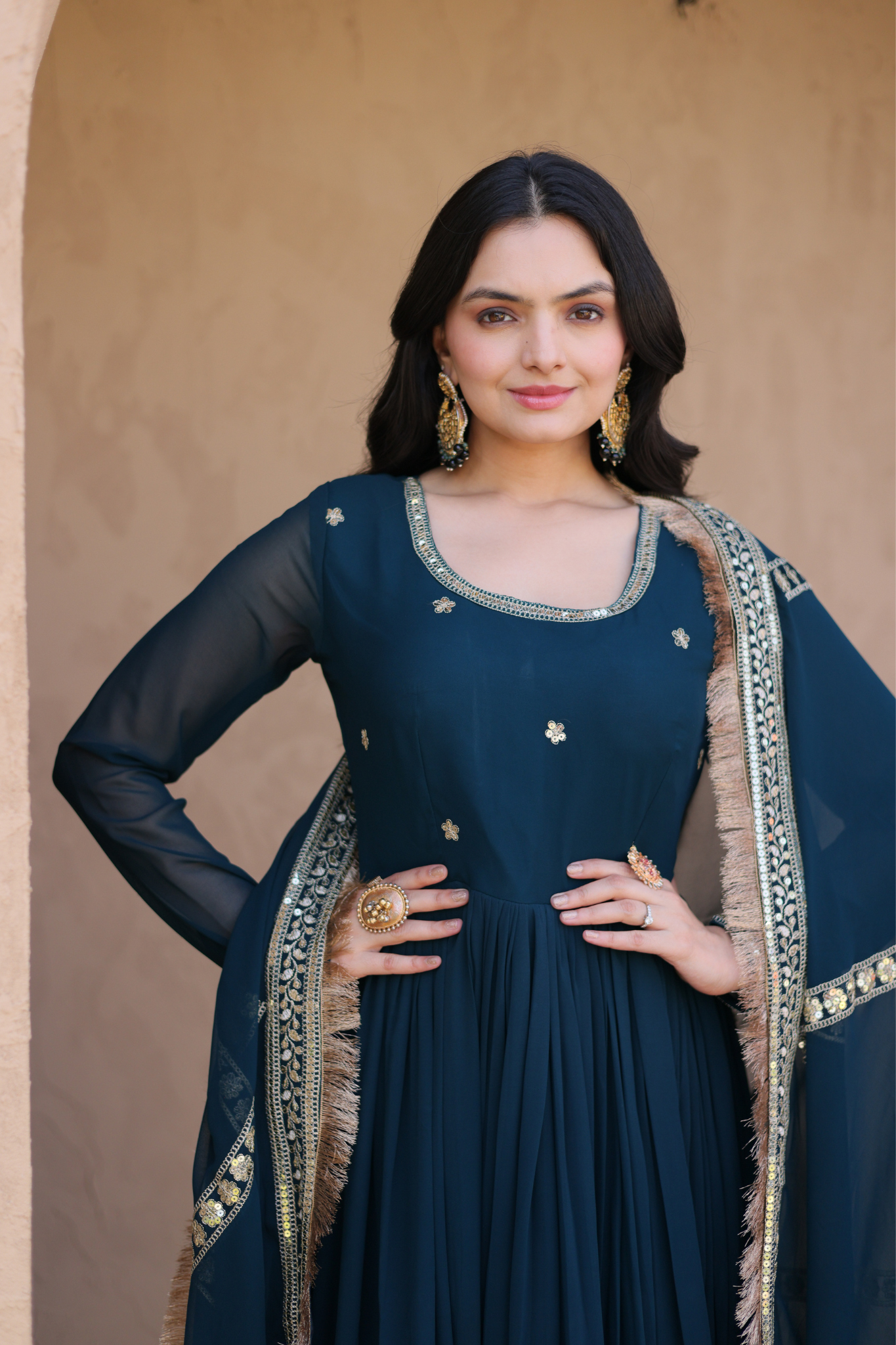 Women's Embroidered Anarkali Gown with Dupatta