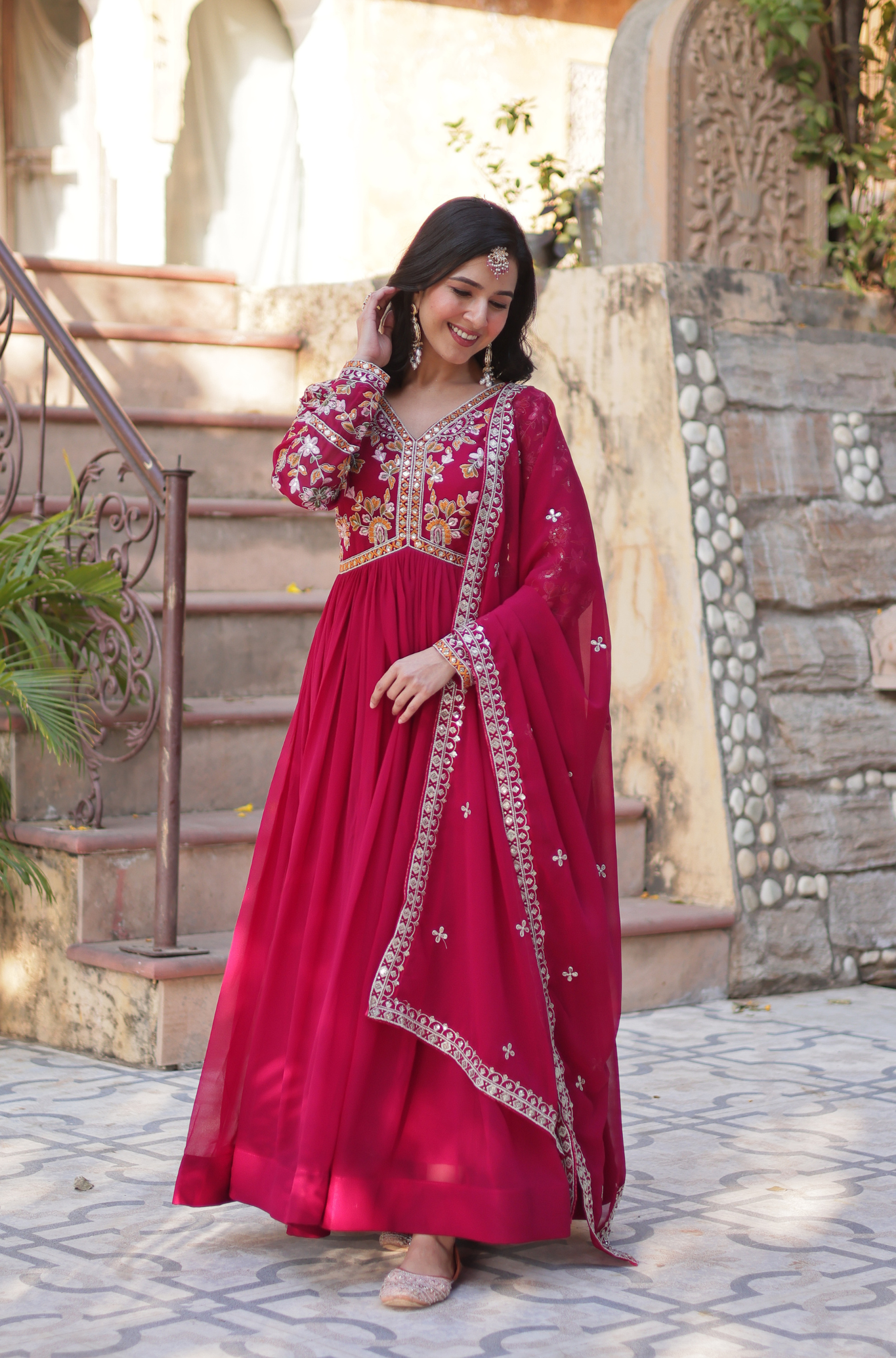 Women Embroidered Anarkali Gown Set with Dupatta