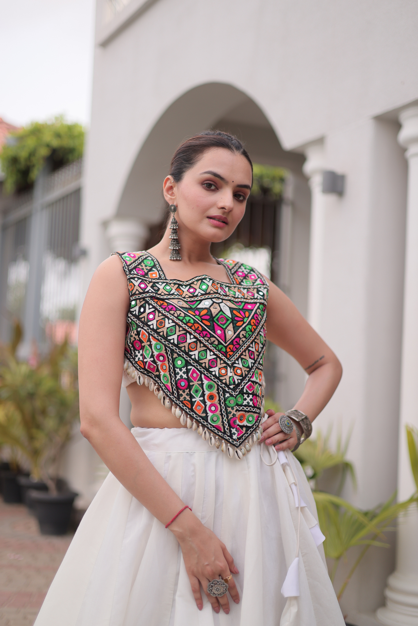 Women's Black Embroidered Lehenga Set with Mirror Work Crop Top | Navratri & Festive Wear