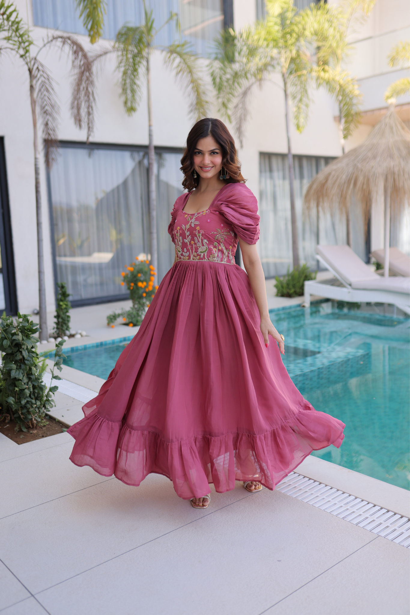 Women's Premium Embroidered Georgette Anarkali Gown with Flared Hem