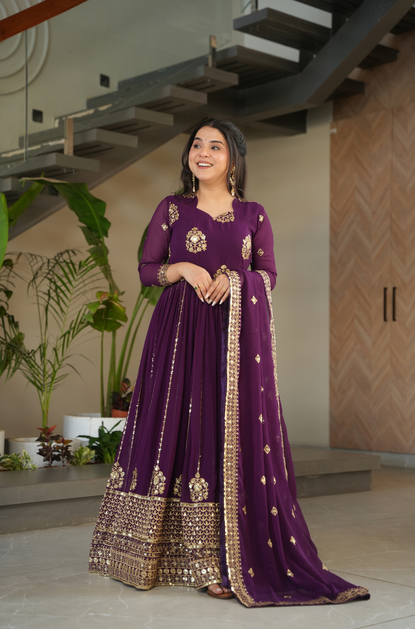 Women's Embroidered Anarkali Gown with Dupatta