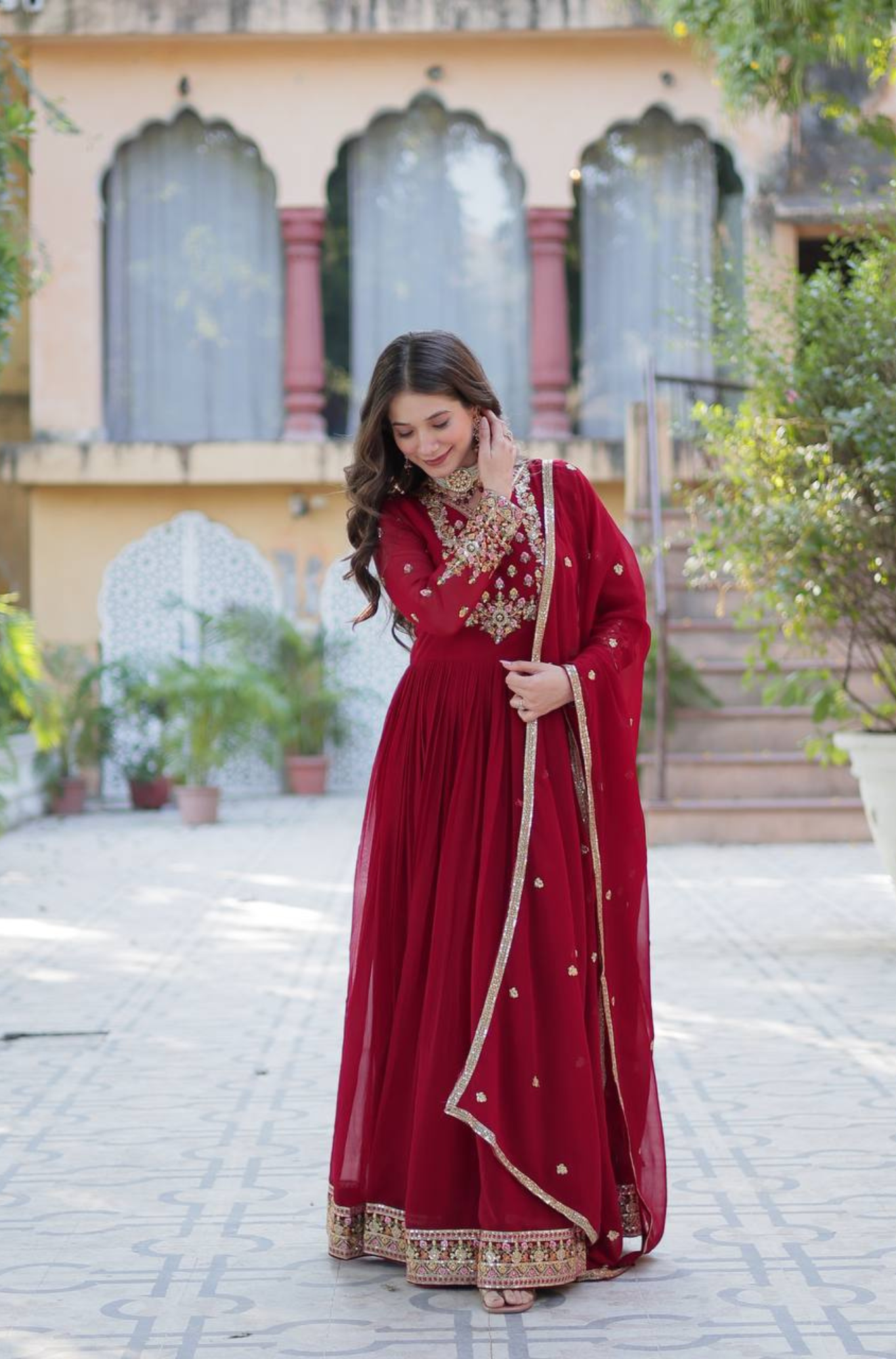 Women's Embroidered Anarkali Gown Set with Dupatta