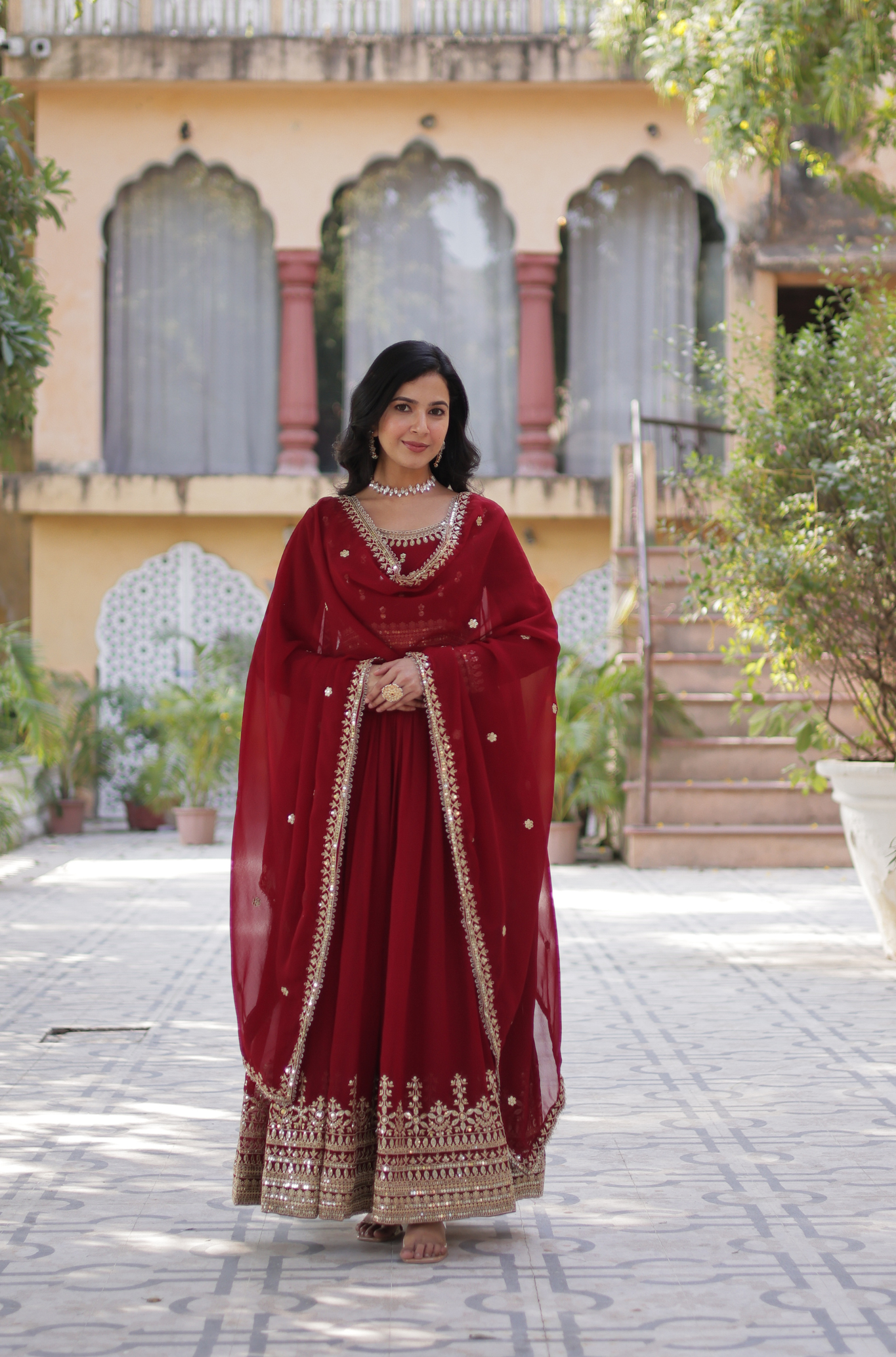 Women Embroidered Anarkali Gown with Dupatta