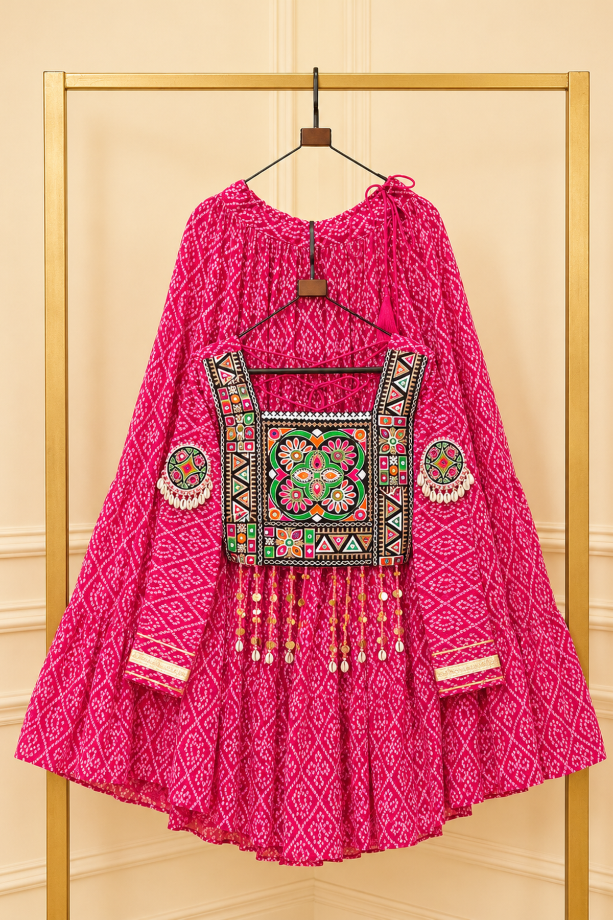 Women’s Designer Bandhani Lehenga Choli Set | Embroidered Ethnic Wear for Navratri & Garba