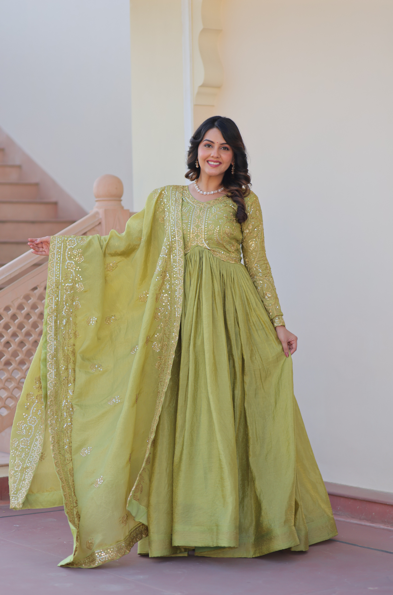 Women Embroidered Anarkali Gown with Dupatta