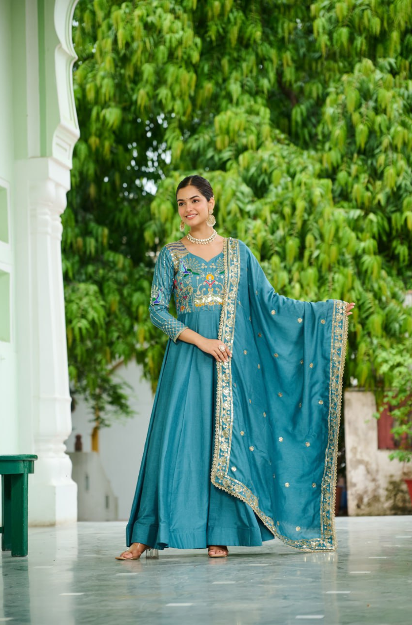 Women's Embroidered Anarkali Gown with Dupatta