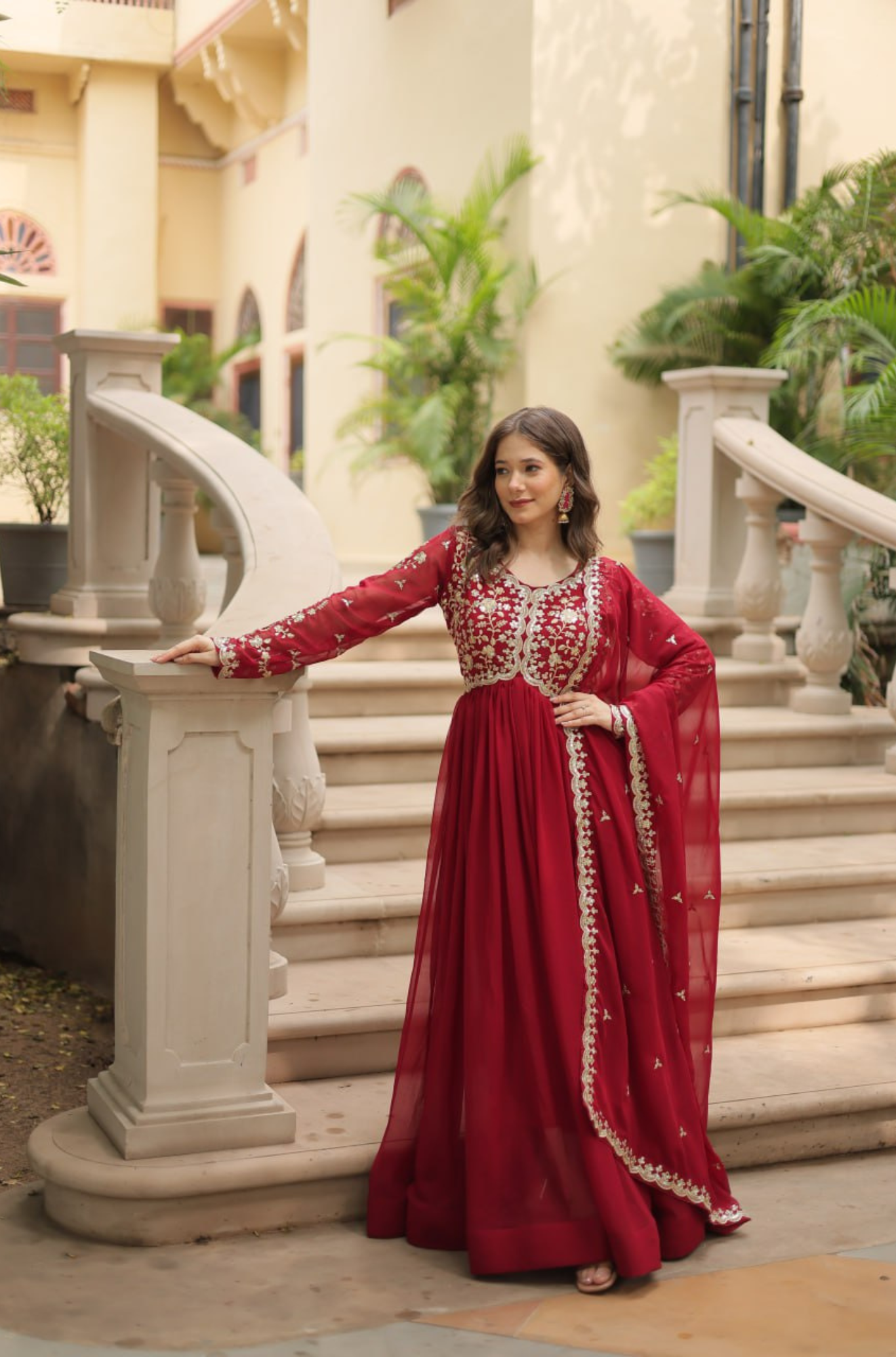 Women's Embroidered Anarkali Gown with Dupatta