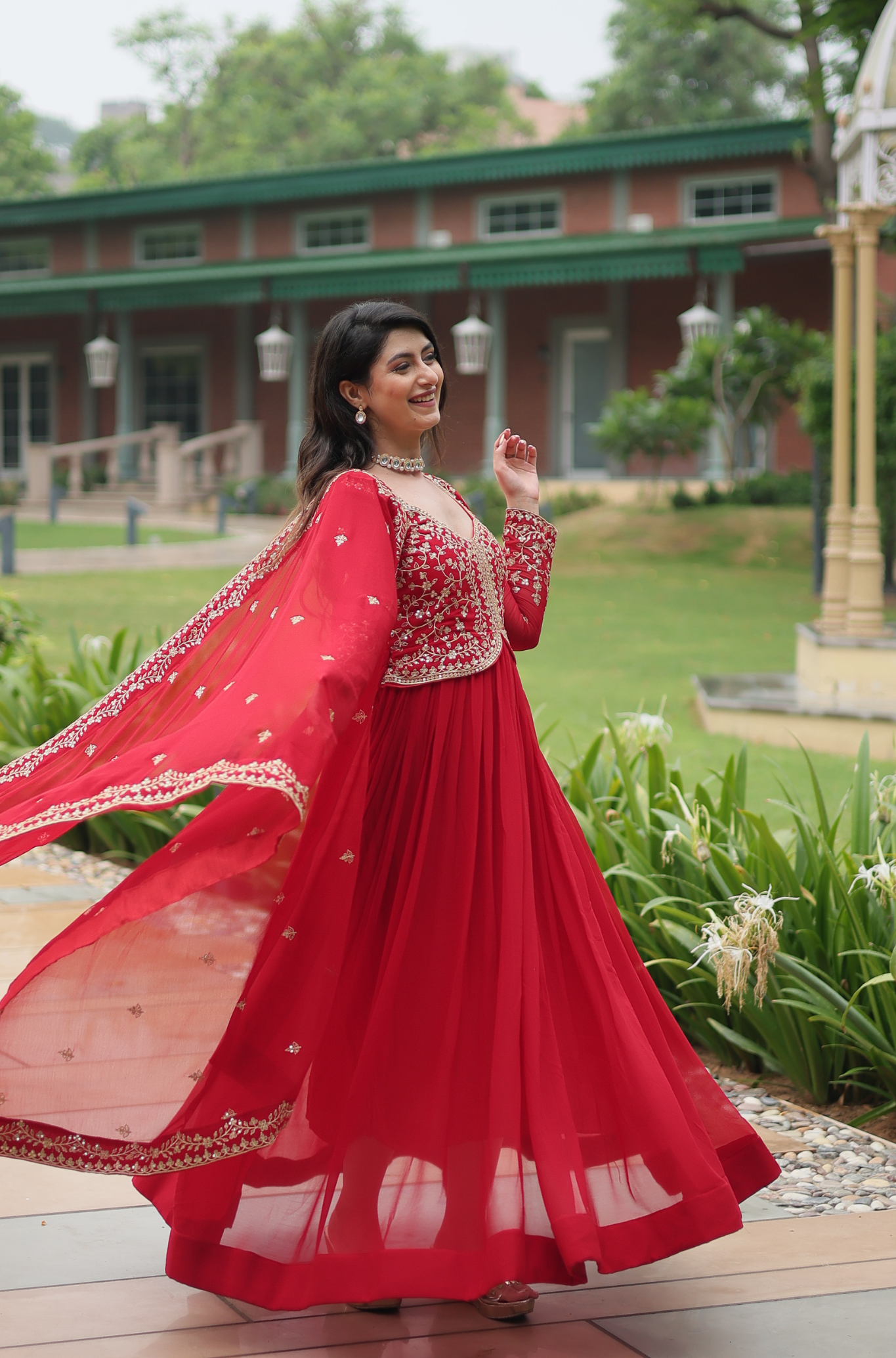 Women Embroidered Anarkali Gown with Dupatta