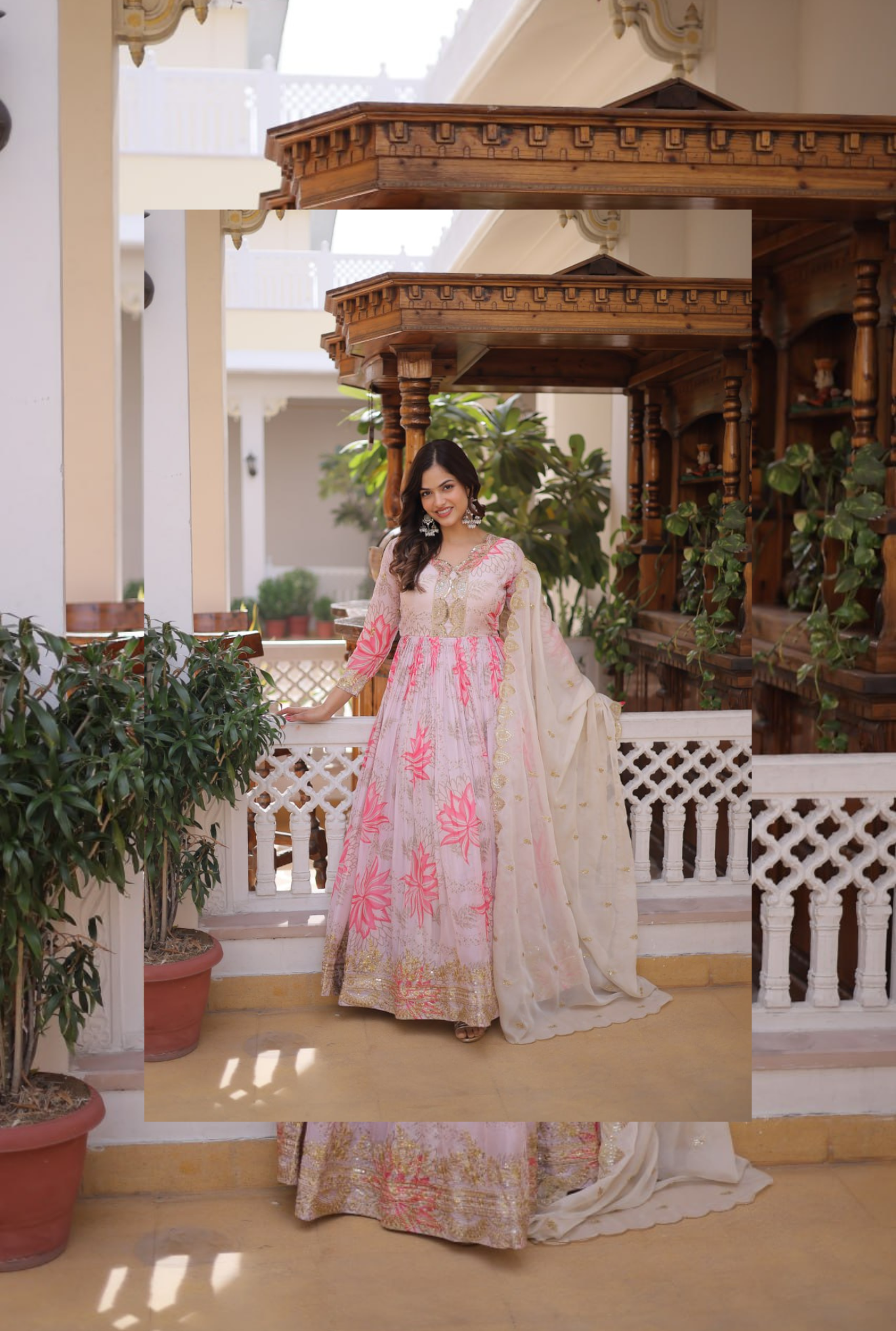 Women Floral Printed Anarkali Gown with Dupatta