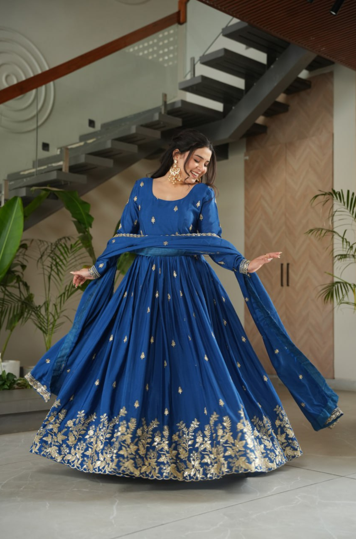 Women Traditional Embroidered Anarkali Gown Set With Designer Dupatta