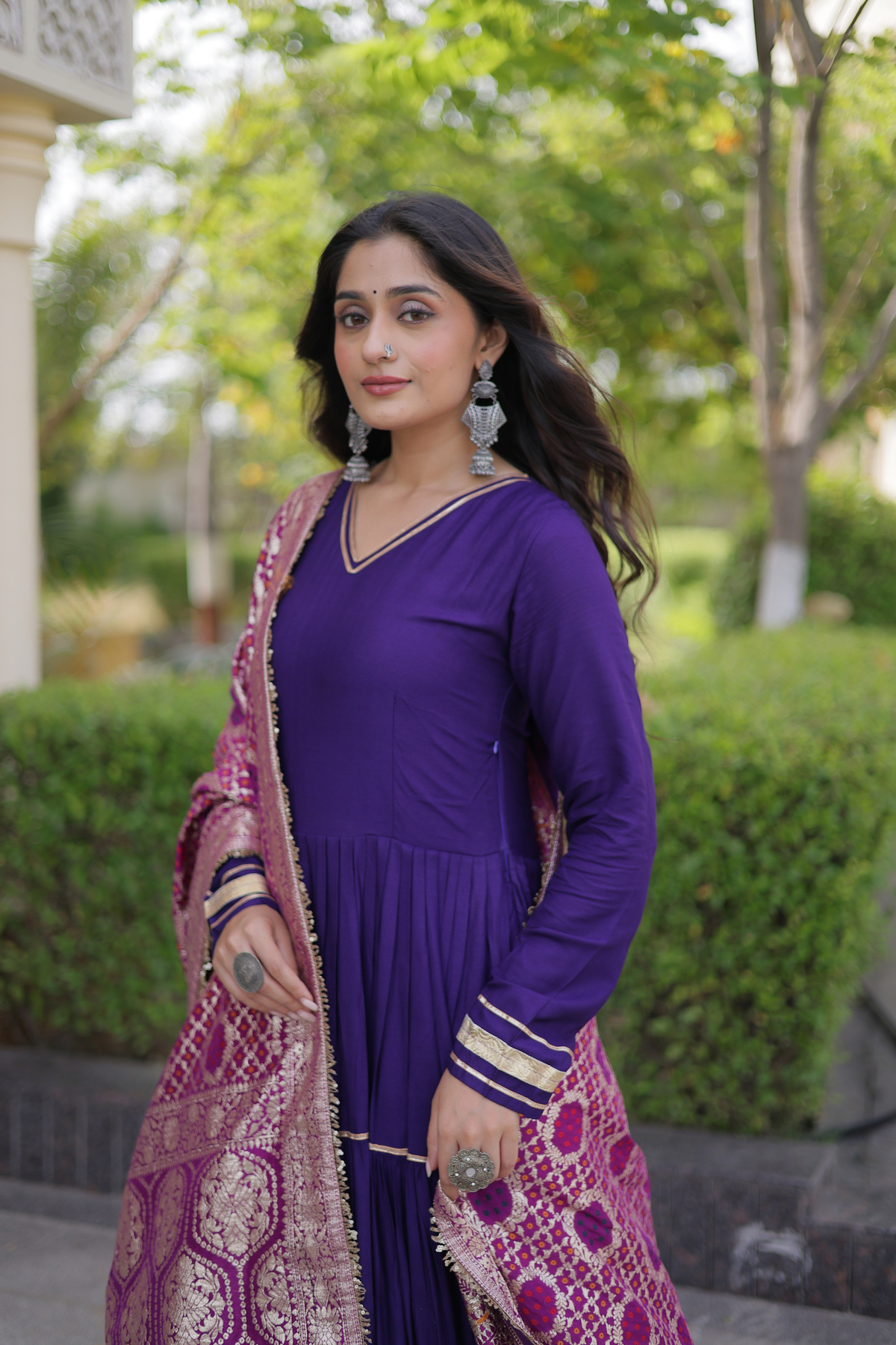 Designer Navratri Anarkali Gown with Traditional Dupatta & Gota Border