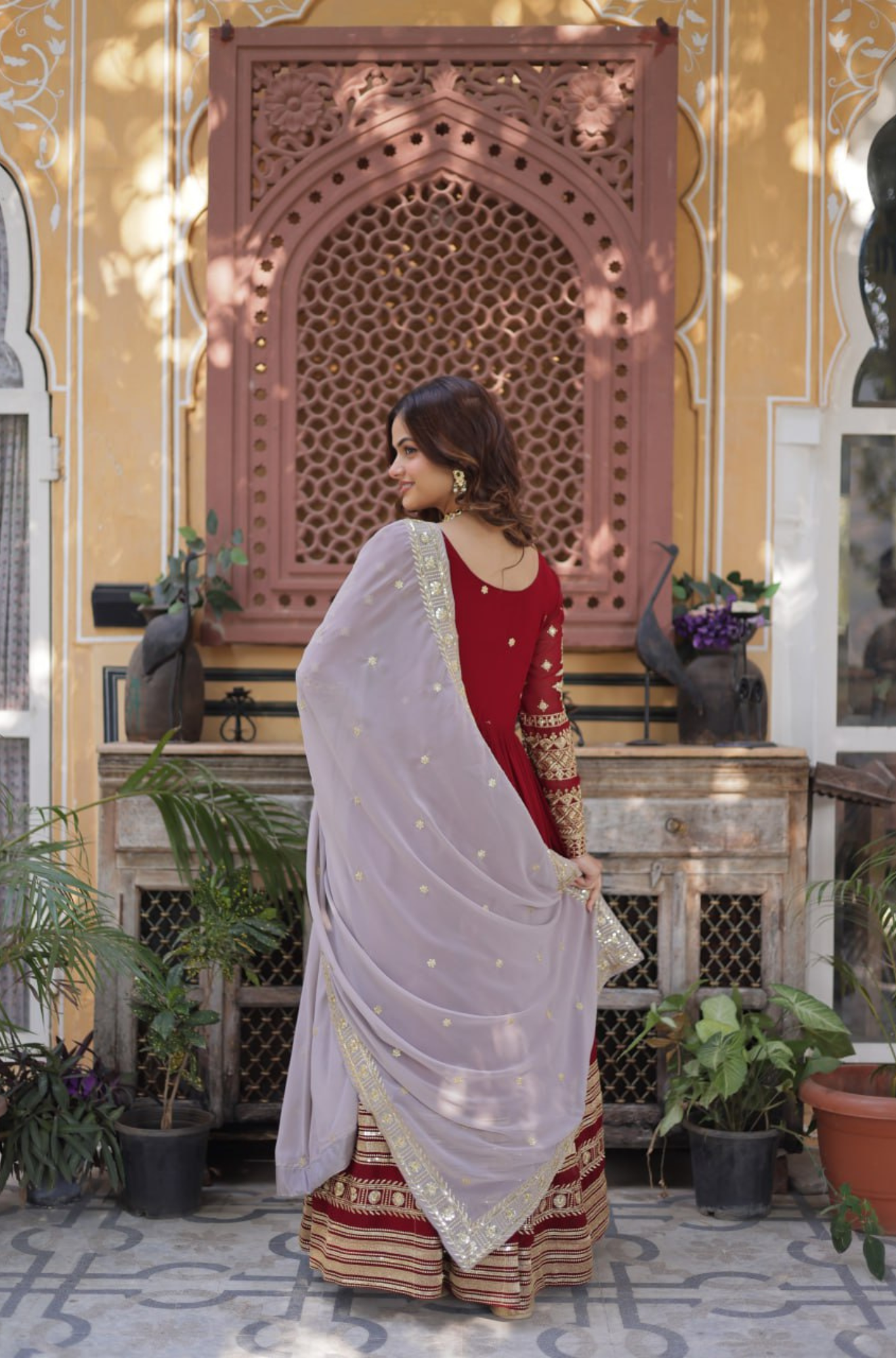 Women’s Embroidered Anarkali Gown with Dupatta