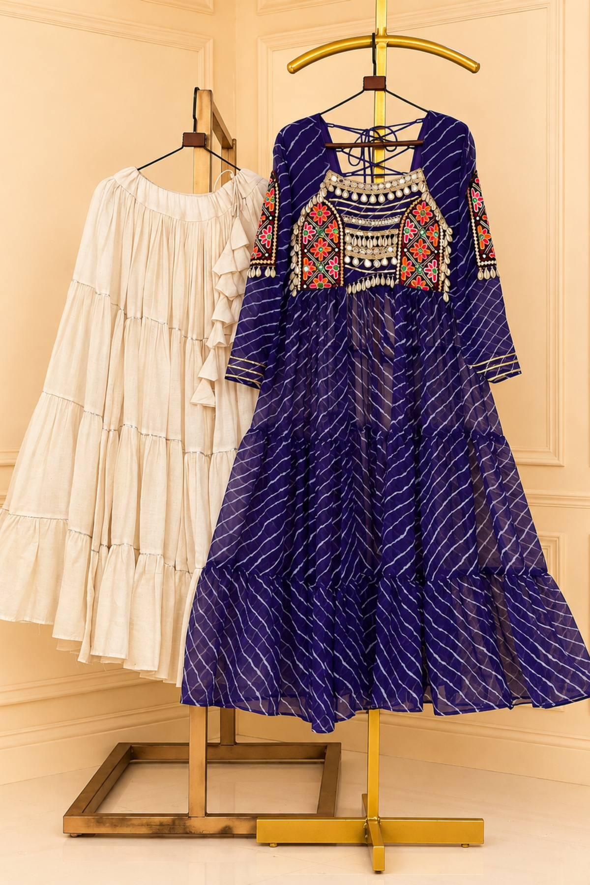 Women’s Ethnic Anarkali Gown with Bandhani Print & Kutchi Embroidery | Festive Wear