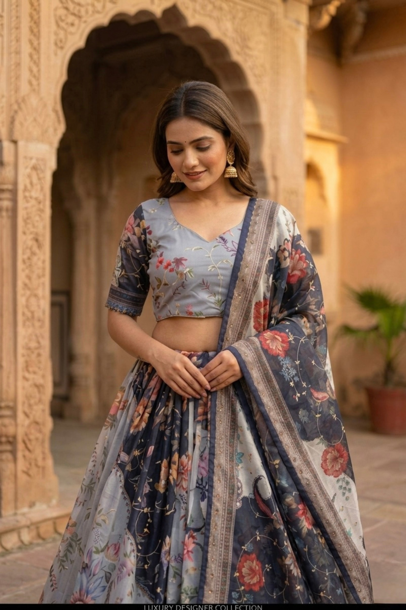 Premium Floral Printed Organza Lehenga Choli with Dupatta