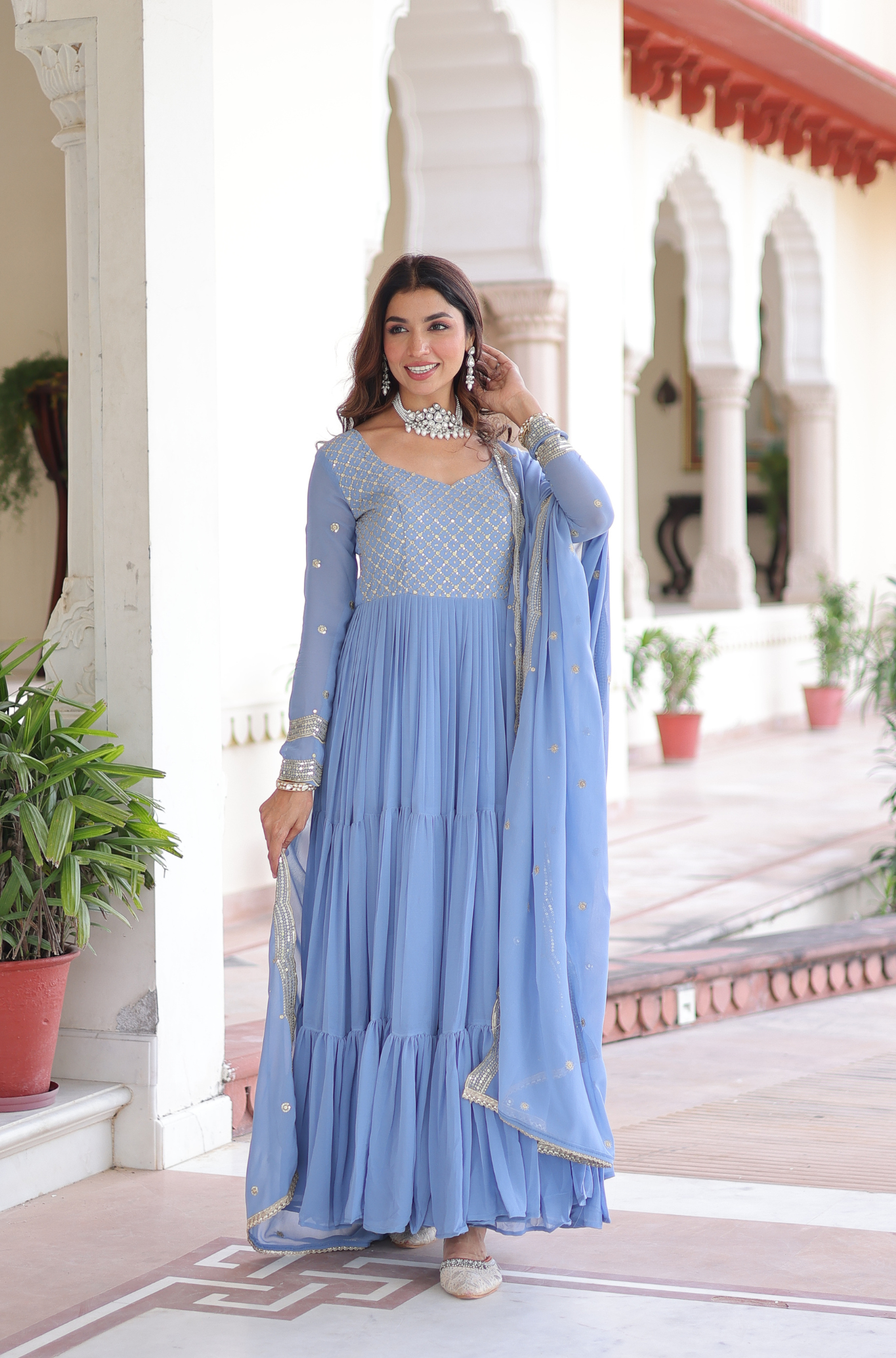Women's Designer Embroidered Anarkali Gown with Dupatta