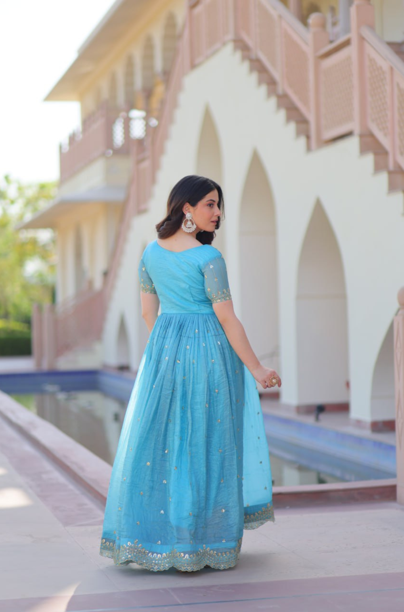 Women’s Floral Embroidered Anarkali Gown Dress