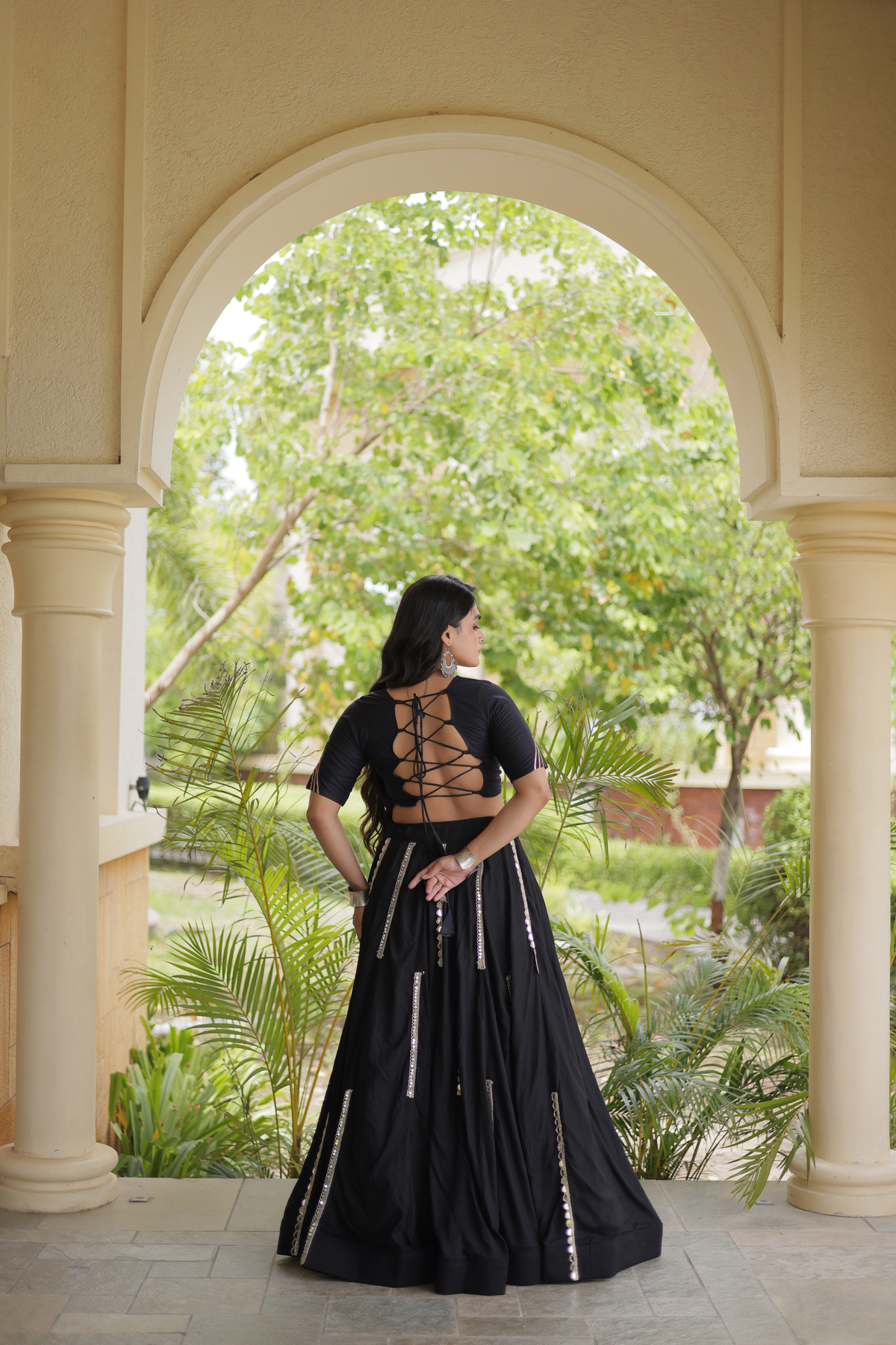 Designer Navratri Chaniya Choli with Embroidered Yoke & Mirror Work